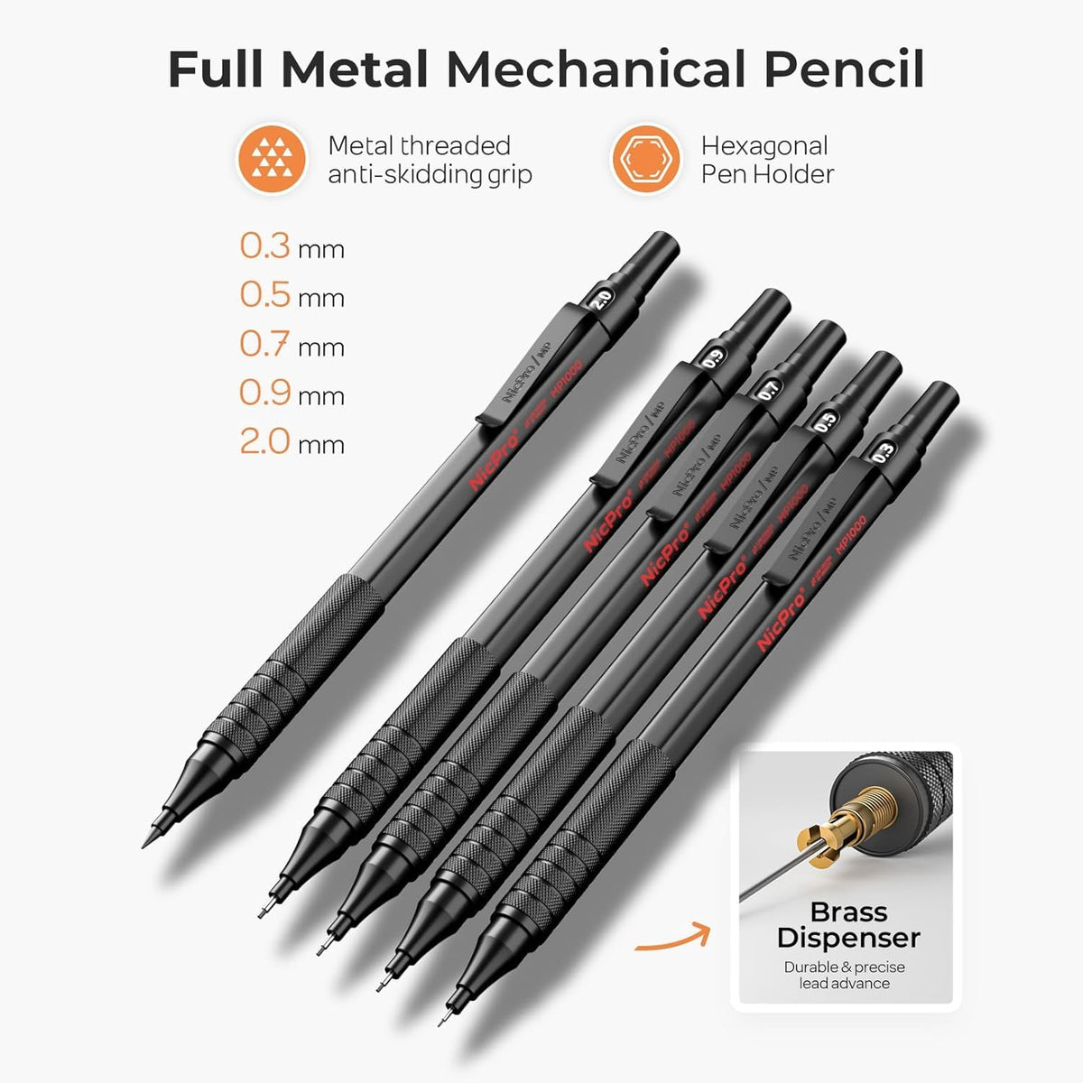 Nicpro 33PCS Black Metal Mechanical Pencil Set in Leather Case