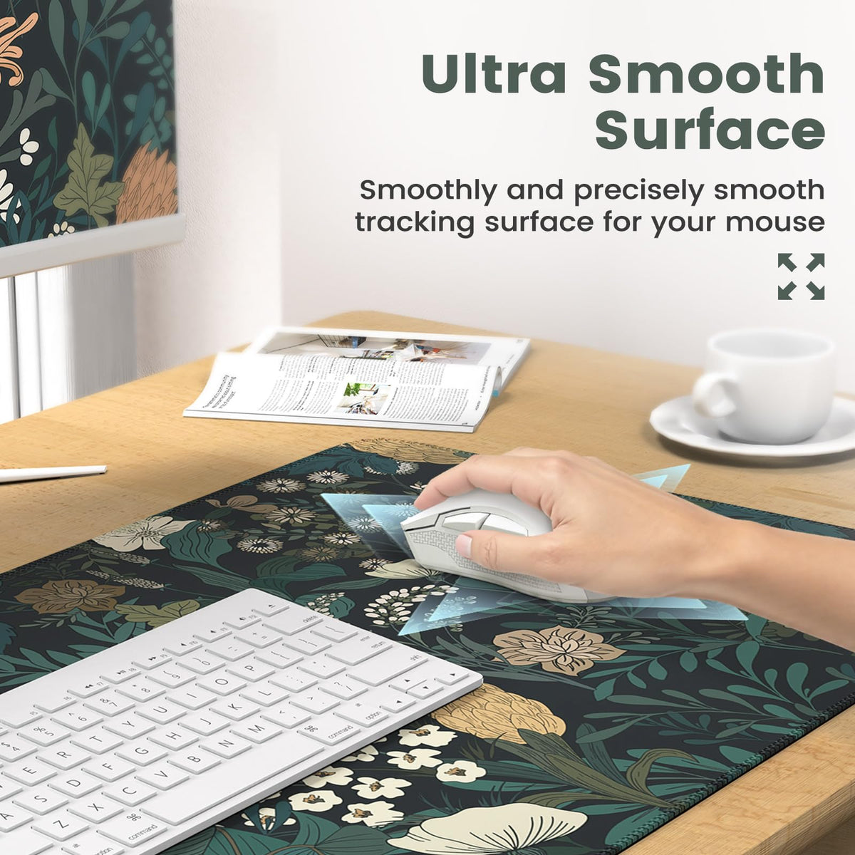 iCasso Desk Cover Mat, 4in1 Floral Large Mouse Pad with Wrist Rest