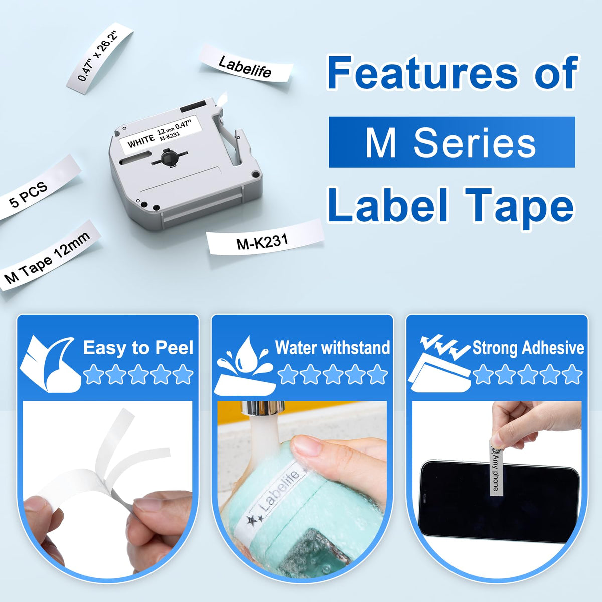 MK231 Label Tape White Replace for M-K231s Brother Label Tape 12mm 0.47