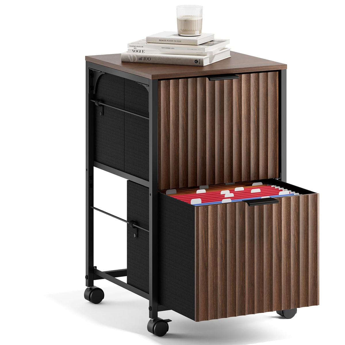 Bonnlo 2 Drawer Mobile File Cabinet, Rolling Fluted Filing Cabinet Under Desk File Cabinet with