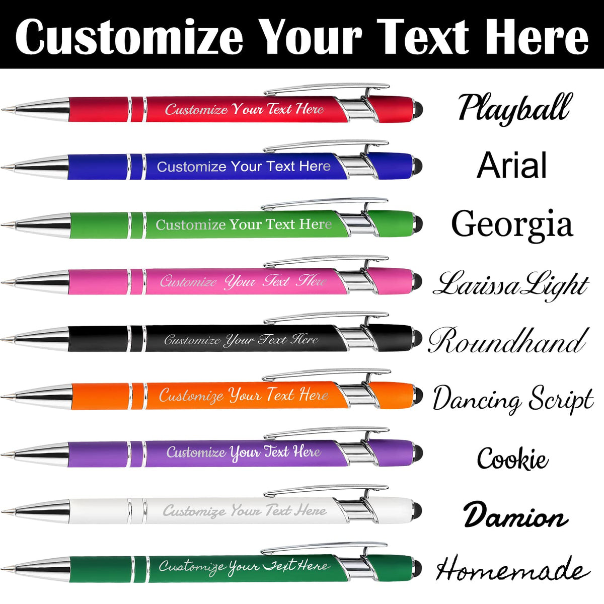 Yananka 12 Custom Pens with Stylus, Personalized with Free Engraving, Custom Pens with Business