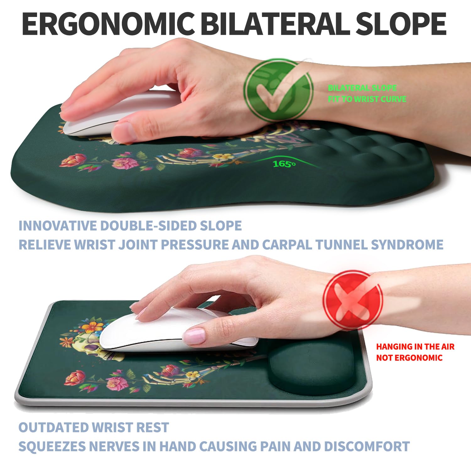 Gleamtide Ergonomic Raised Mouse Pad Wrist Support with Bilateral Slope Memory Foam Mousepad for