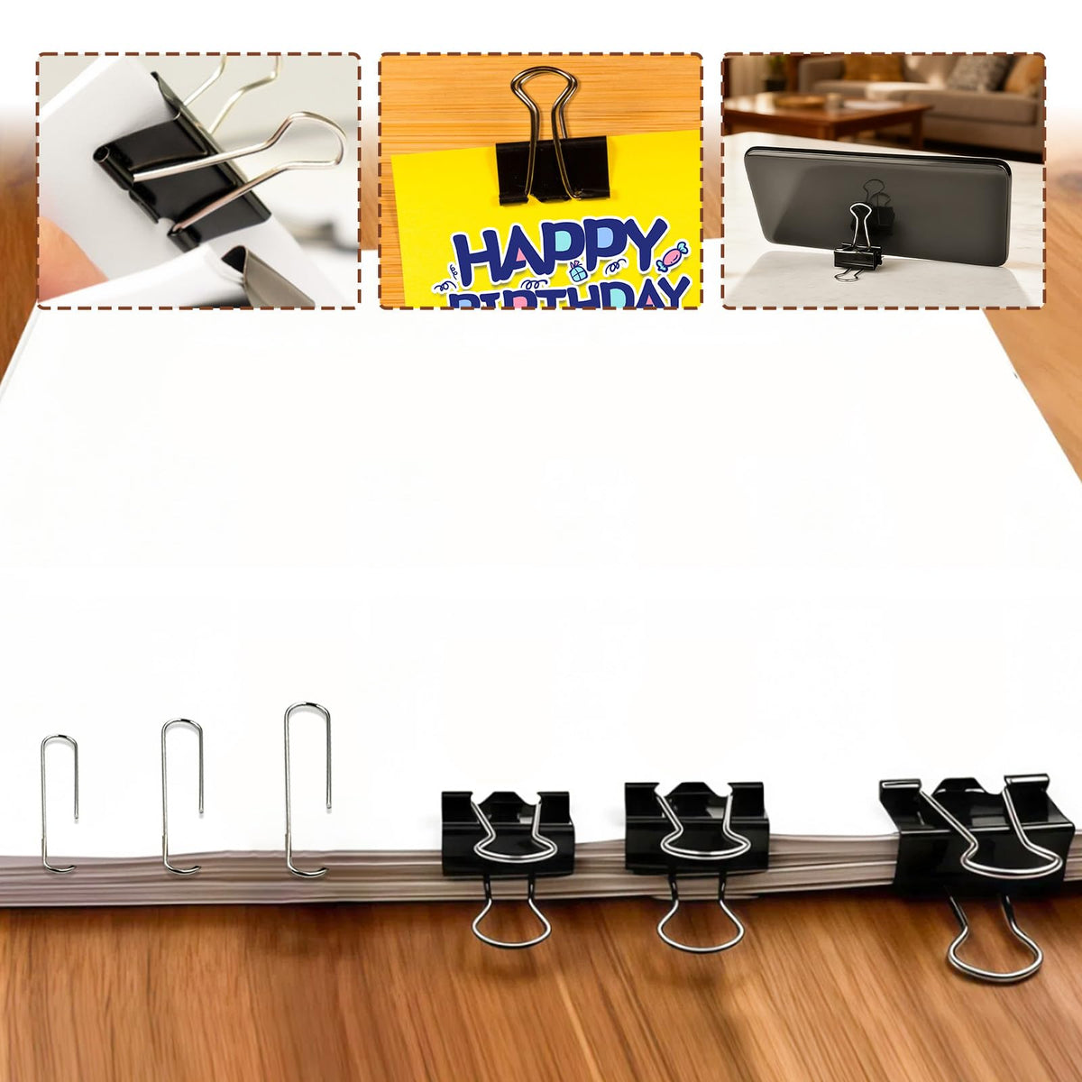Binder and Paper Clips Set, 340 pcs Assorted Sizes in Container With Compartments - Silver Paper