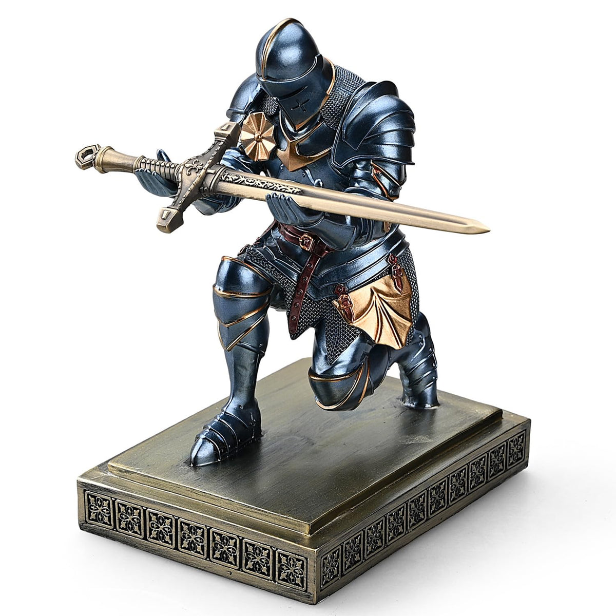 Medieval Warrior Knight Pen Holder Fun Desk Accessories Paperweight Blue