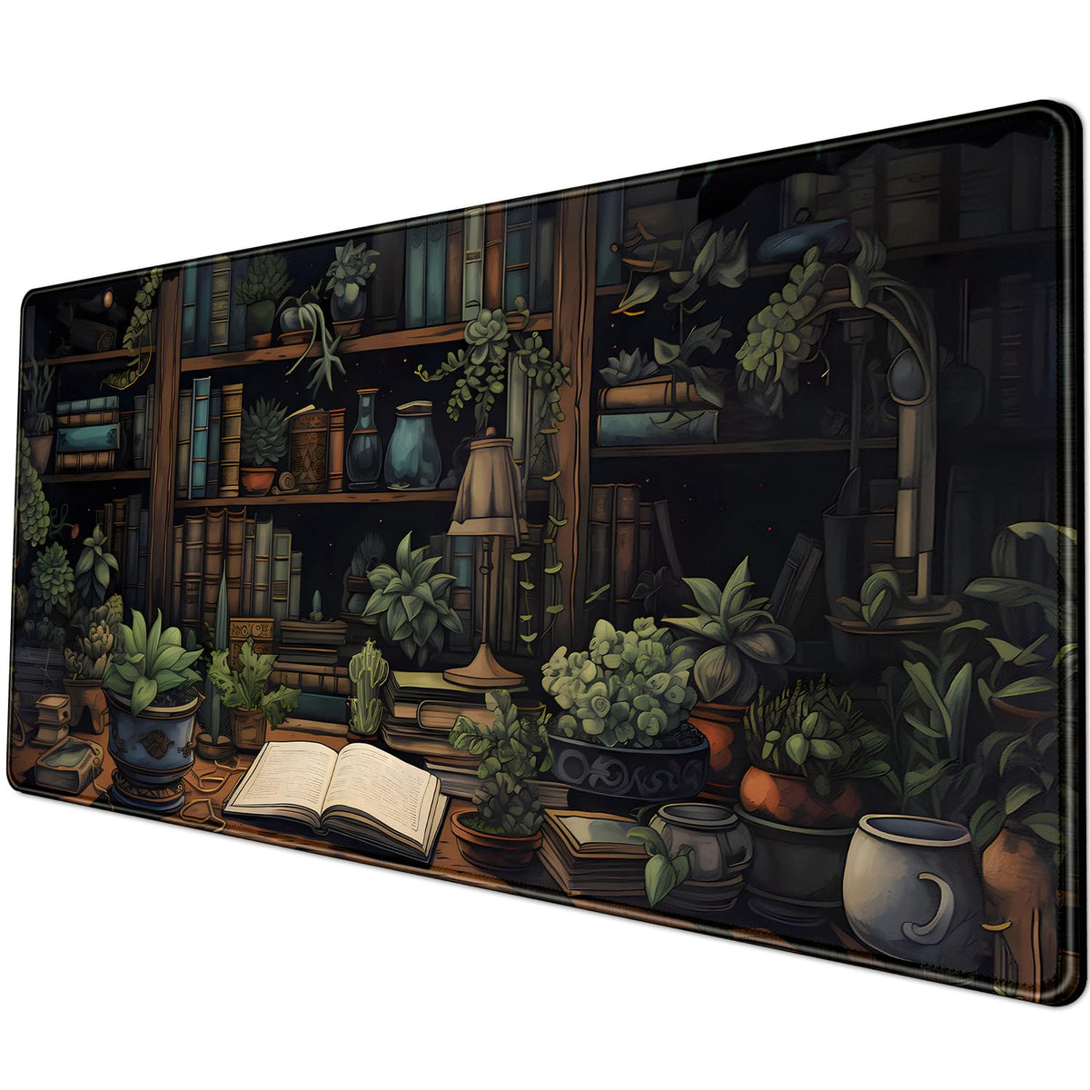 Desk Mat Green Bonsai Library Book Mouse Pad Big Vintage Aesthetic Desk Pad Flower Plant Extended