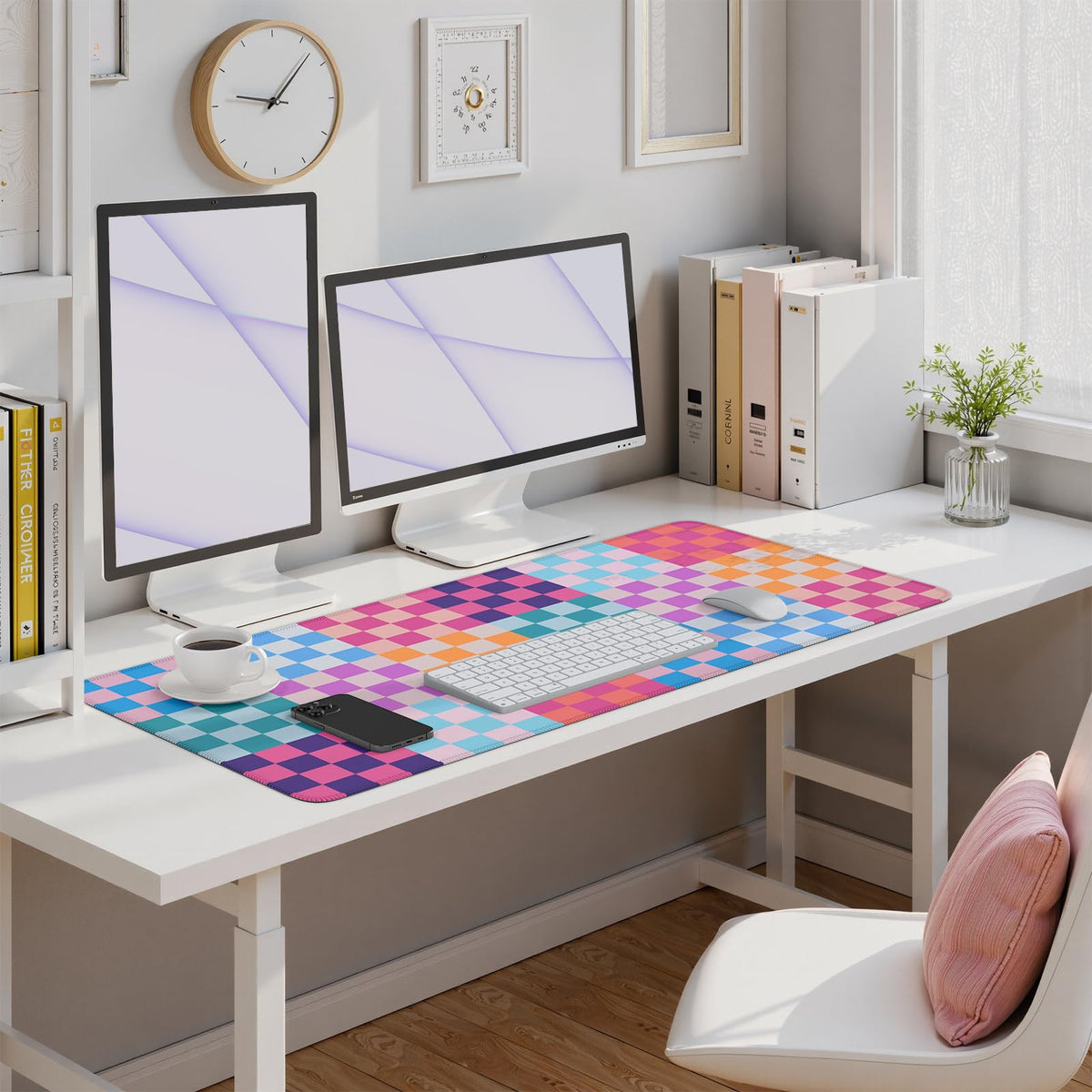 iLeadon Desk Mat, Computer Desktop Pad, Colorful Checkered Mouse Pad, Large Rubber Base Mousepad