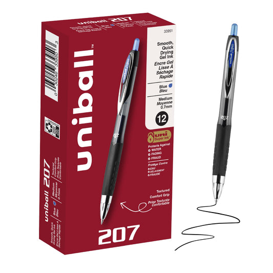 Signo Gel 207 Roller Ball Retractable Gel Pen, Blue Ink, 0.7MM, Dozen