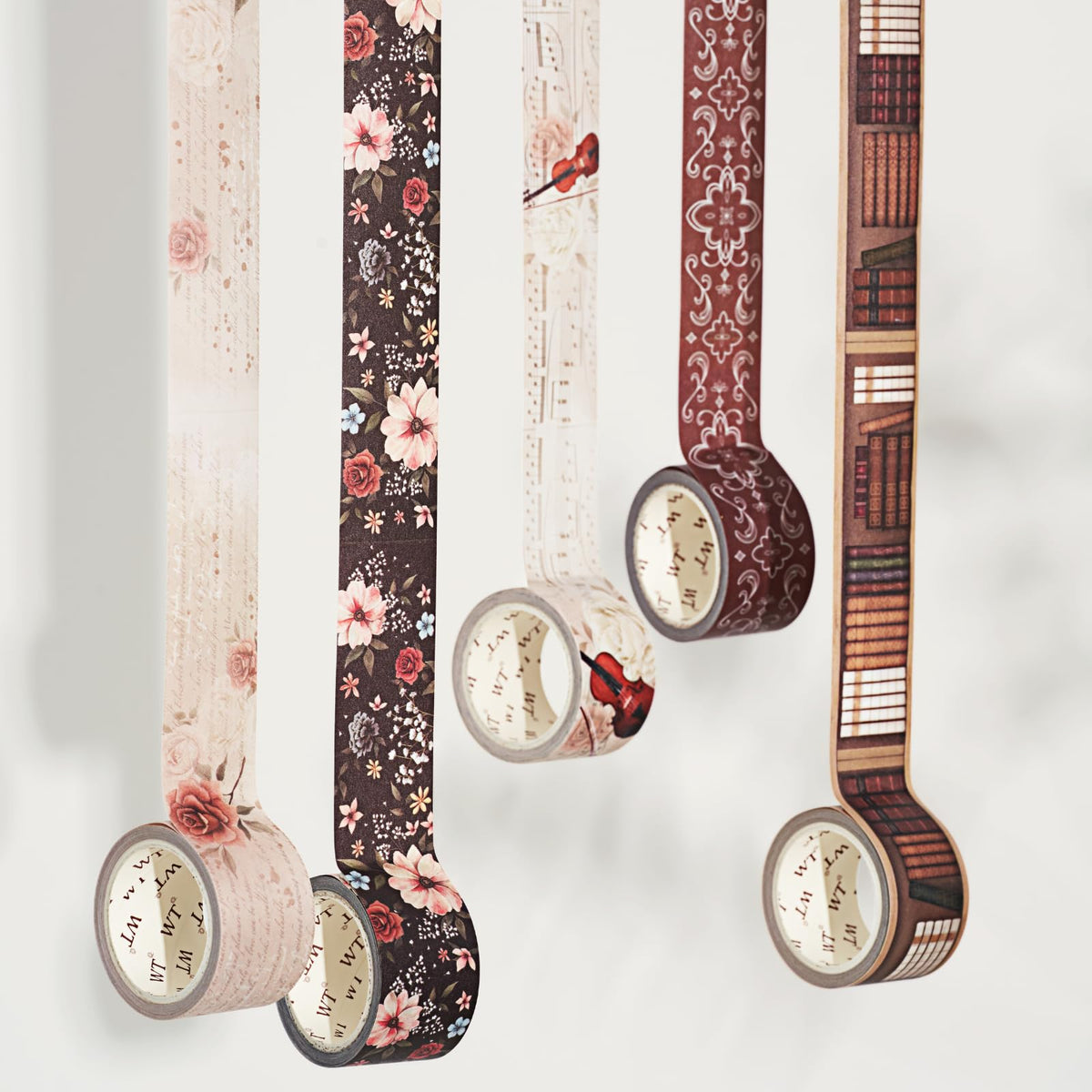 WT Academia Washi Tape Set, 5 Rolls, Original Designs, Vintage Floral Decorative Masking Tape, DIY