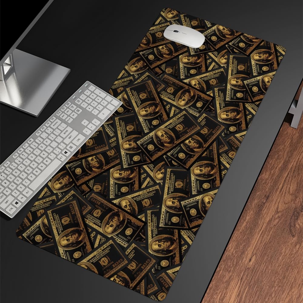 Reateforin Black Money Rectangle Mouse Pad Non Slip Rubber Base 31.5"x15.7" Gaming Keyboard and