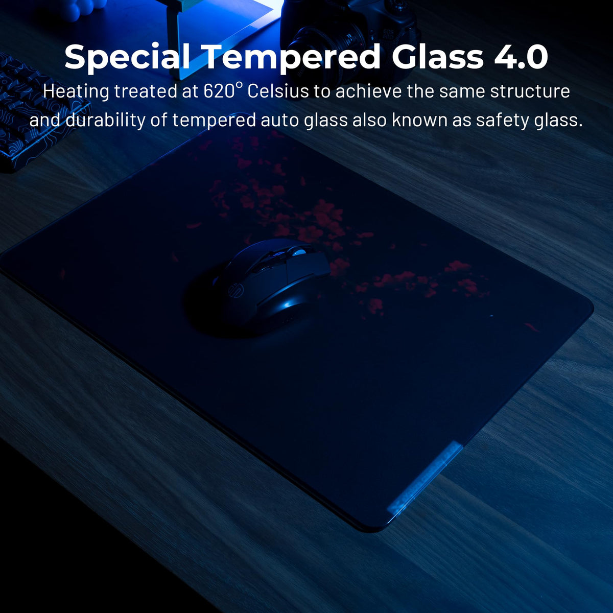 XVX Black Plum Blossoms Glass Mousepad 4.0, Hard Mouse Pad for Gaming,Ultra-Smooth Micro-Etched
