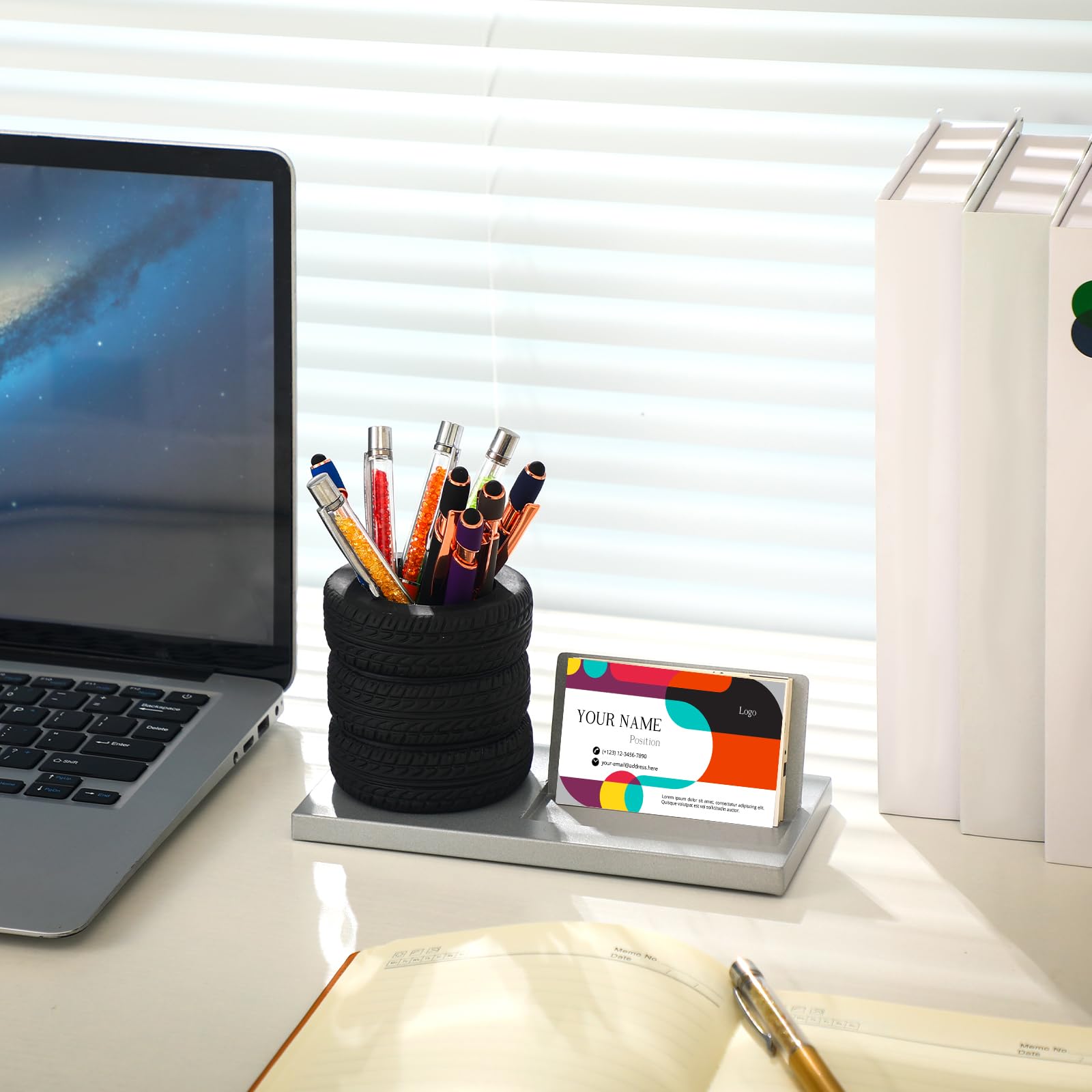 Eersida Tire Pencil Pen Holder Metal Card Holder Decor, Gray, 7.5 Inch