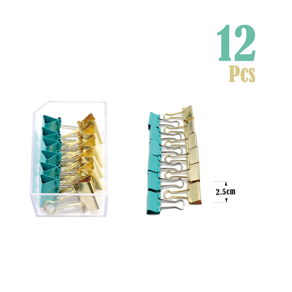 Gold Blue Binder Clips and Paper Clips Set (3-in-1 Boxed), for Office School Supplies Teachers