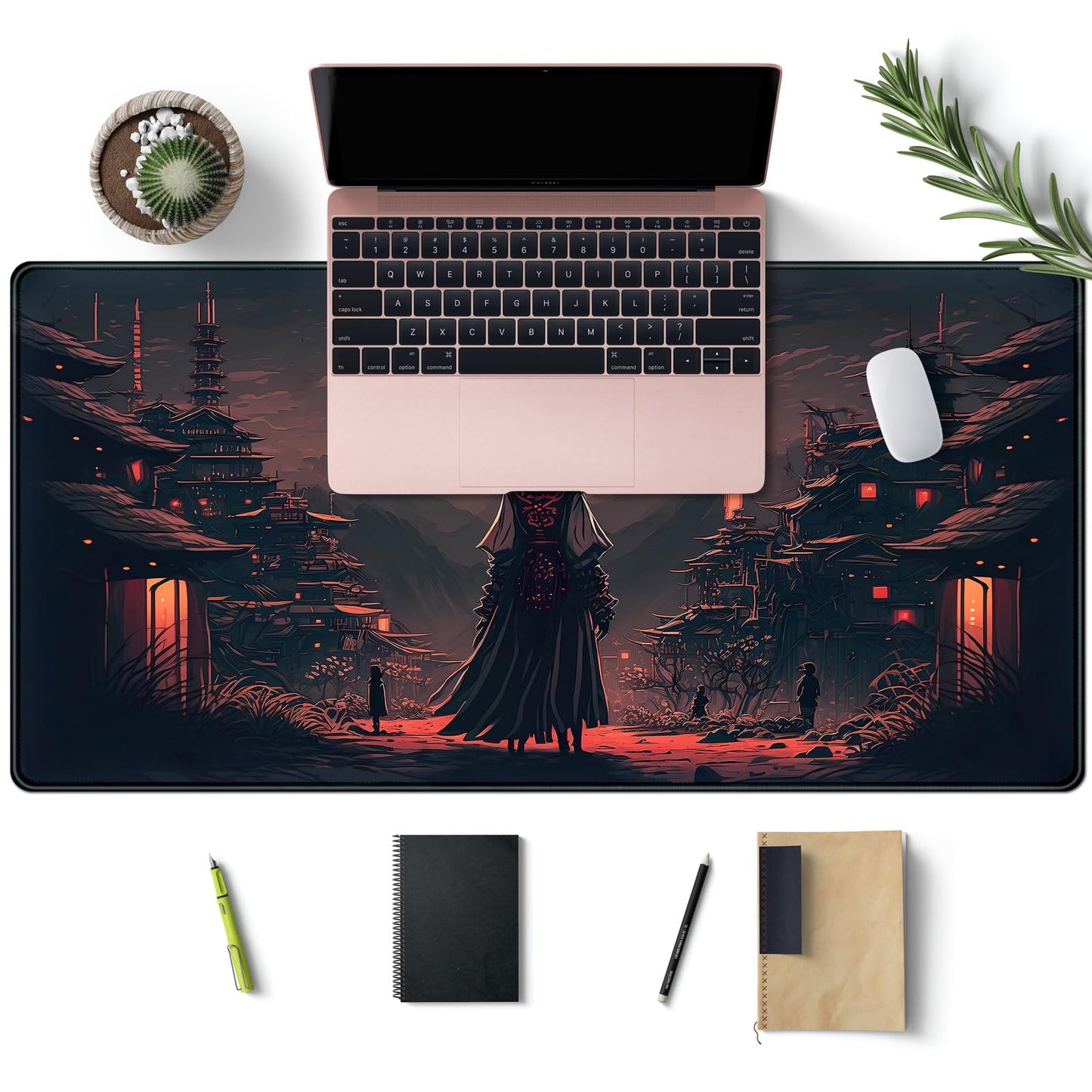 Japanese Landscape Desk Mat Post Moonlight Samurai Mouse Pad Large Dark Aesthetic Desk Pad Gaming