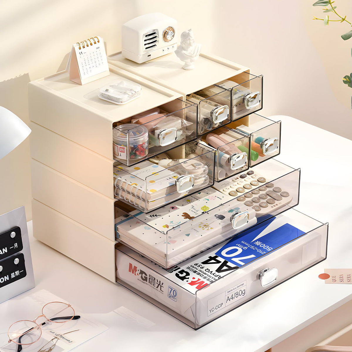 OSteed Desktop Storage Drawers, Plastic Countertop Printer Paper Organizer