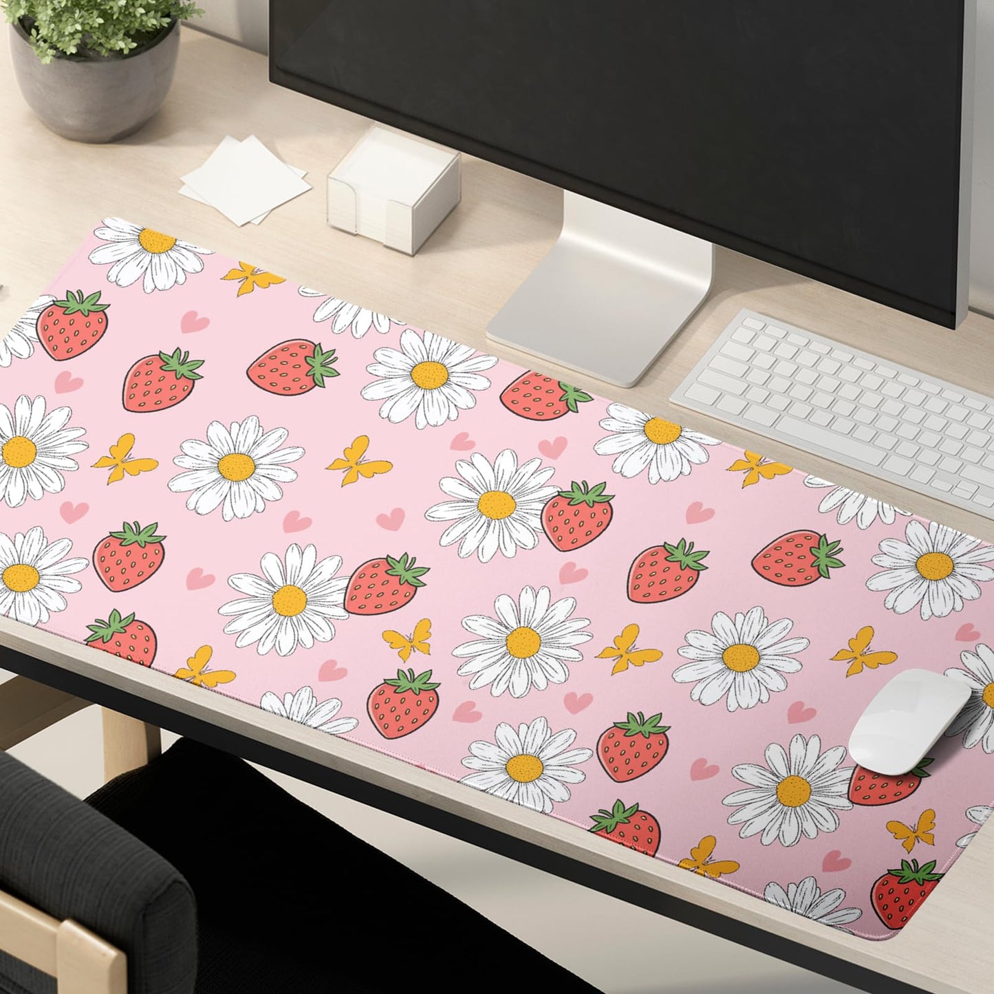 Cute Strawberry Extended Gaming Mouse Pad XXL Pink Cute Desk Mat Kawaii Pink Large Mouse Pad