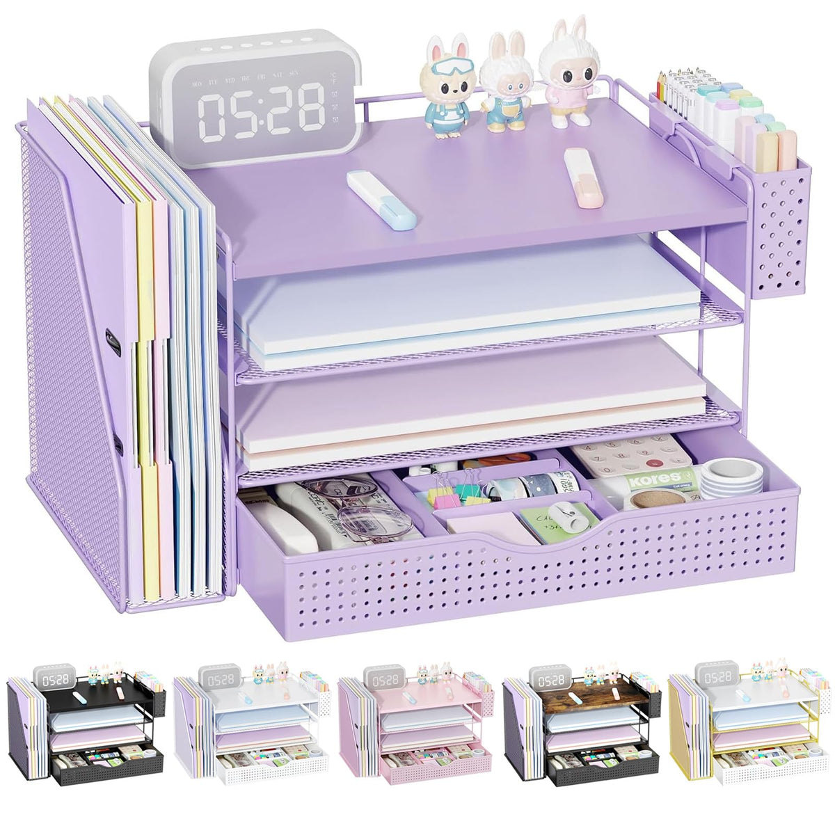Wood Desk Organizers and Accessories with File Holder, 4-Tier Desk Accessories & Workspace