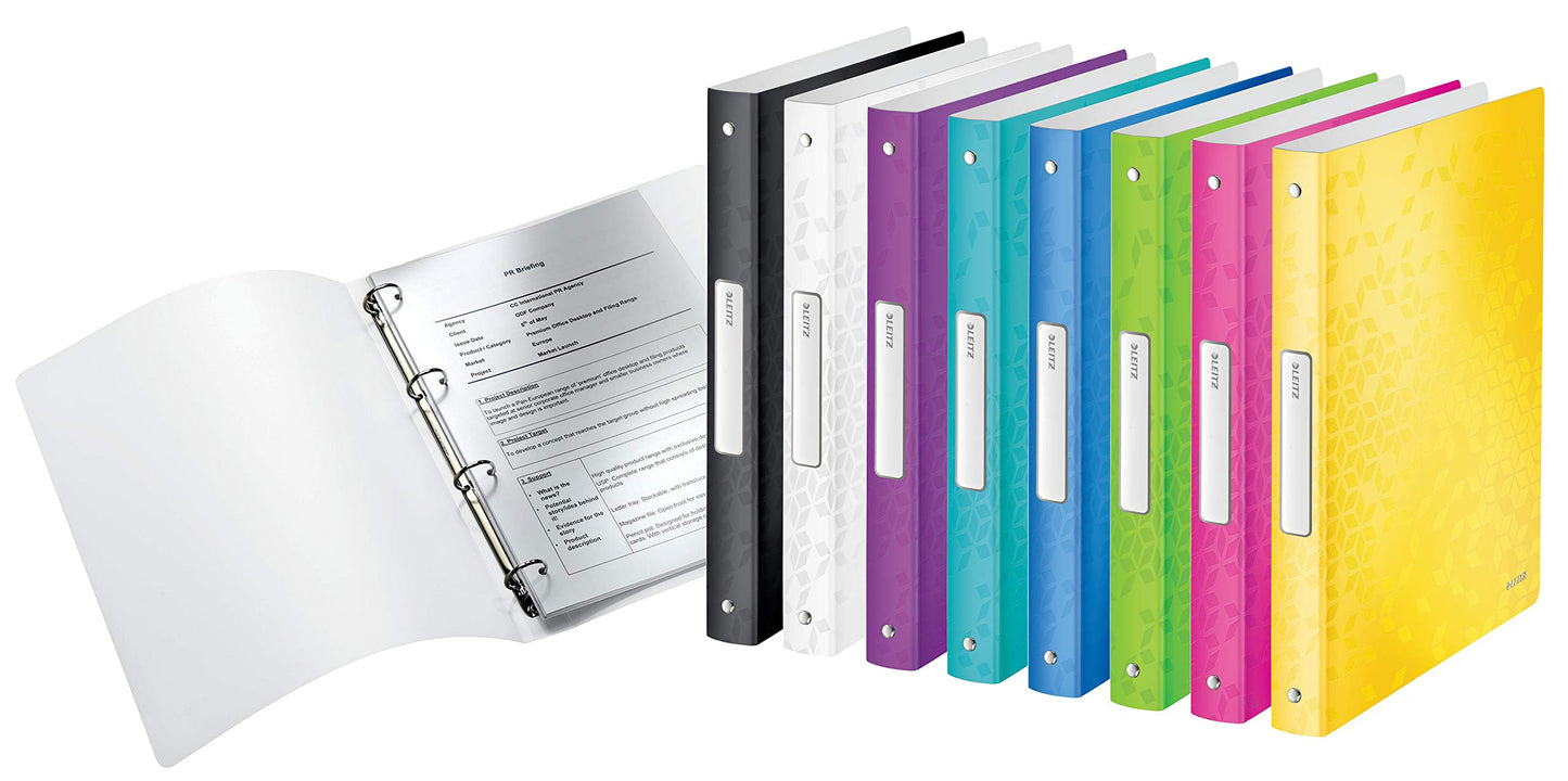 Leitz 4 Ring Binder, Holds up to 190 Sheets, Wow Range, 25 mm Spine, 42580051 - A4, Ice Blue