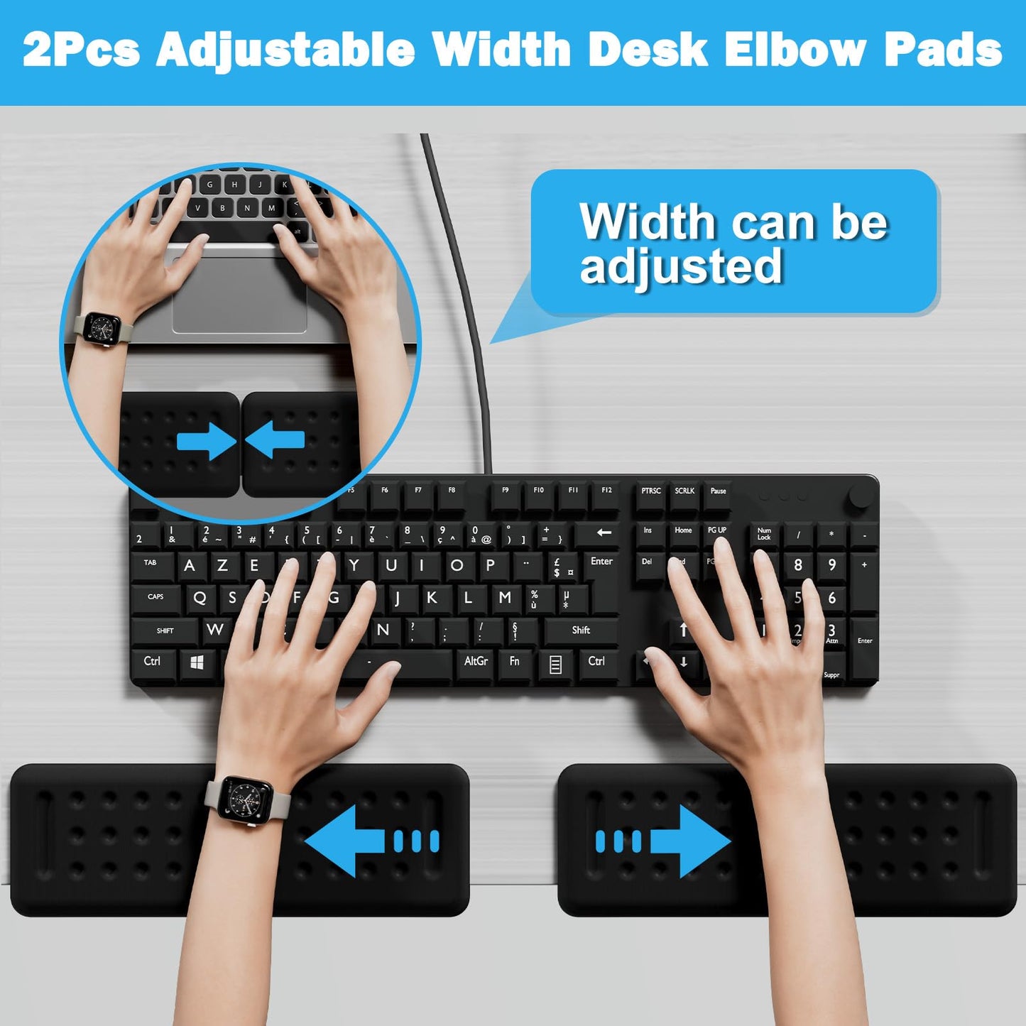 Leolee L-Shaped Desk Elbow Pads for Desk, Black Memory Foam Arm Rest