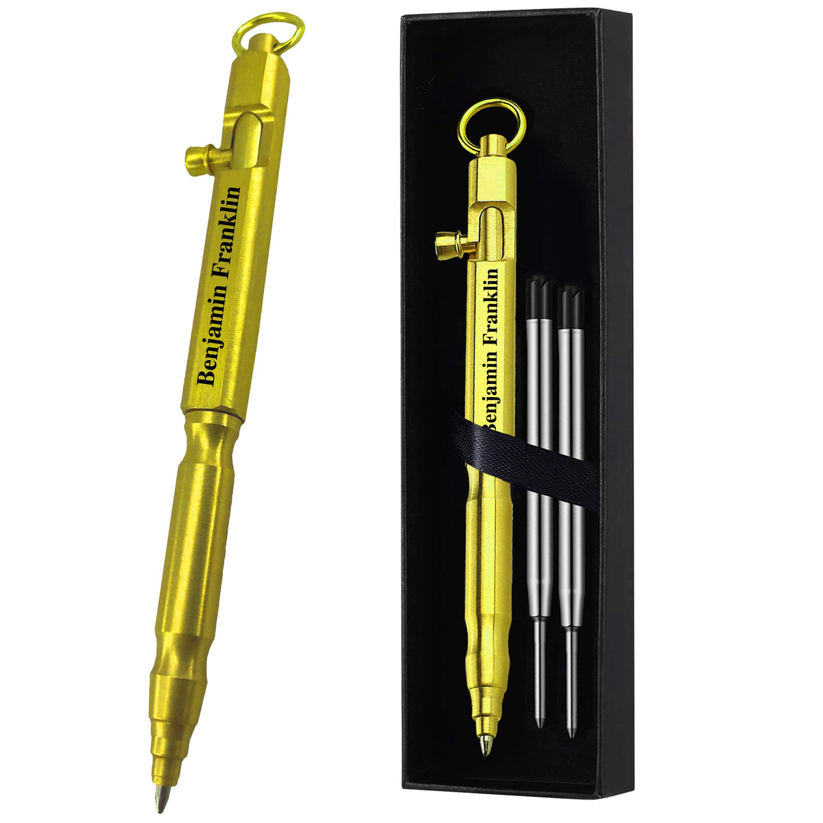Auchic Personalized Bolt Action Pen Gift Set Free Engraved Customed Pocket EDC Brass Ballpoint Pen