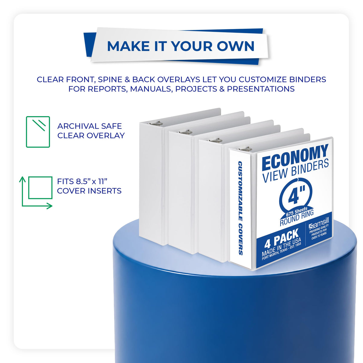 Samsill 4 Inch 3 Ring Binders, Economy Round Ring, Clear View Cover, 675 Sheet Capacity - for