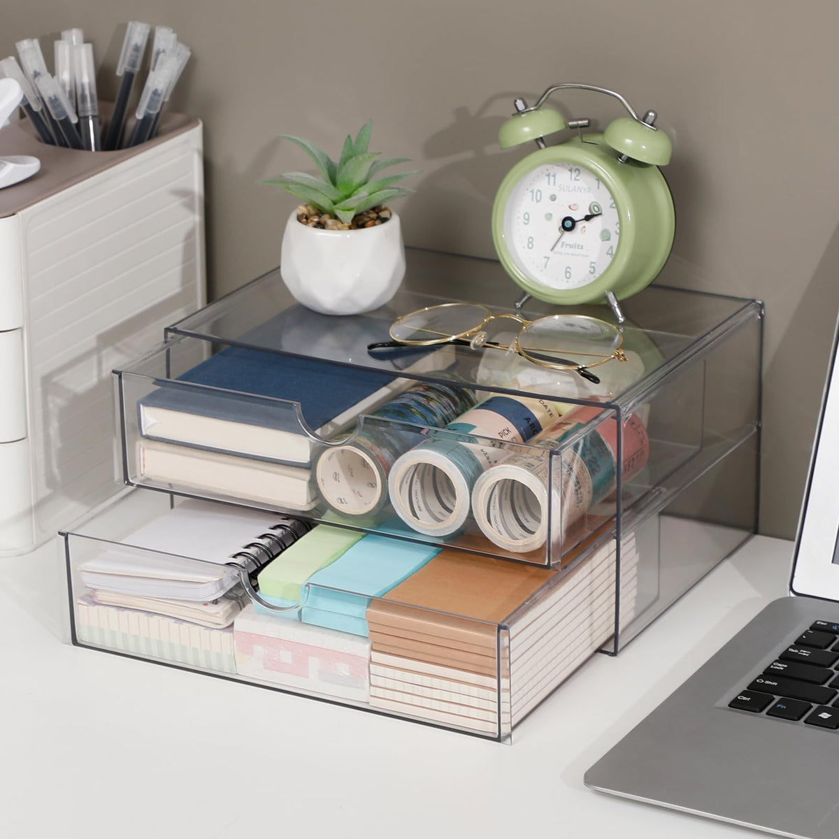 NINEWEEN Clear Plastic Drawer Organizer, 4 Drawers