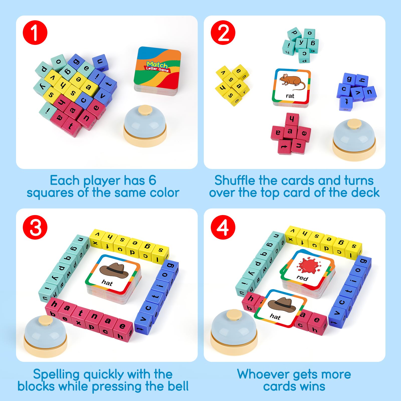 Edulok Word Race Cube - Preschool Wooden Alphabet Letter Blocks & Phonics Matching Games - CVC Word