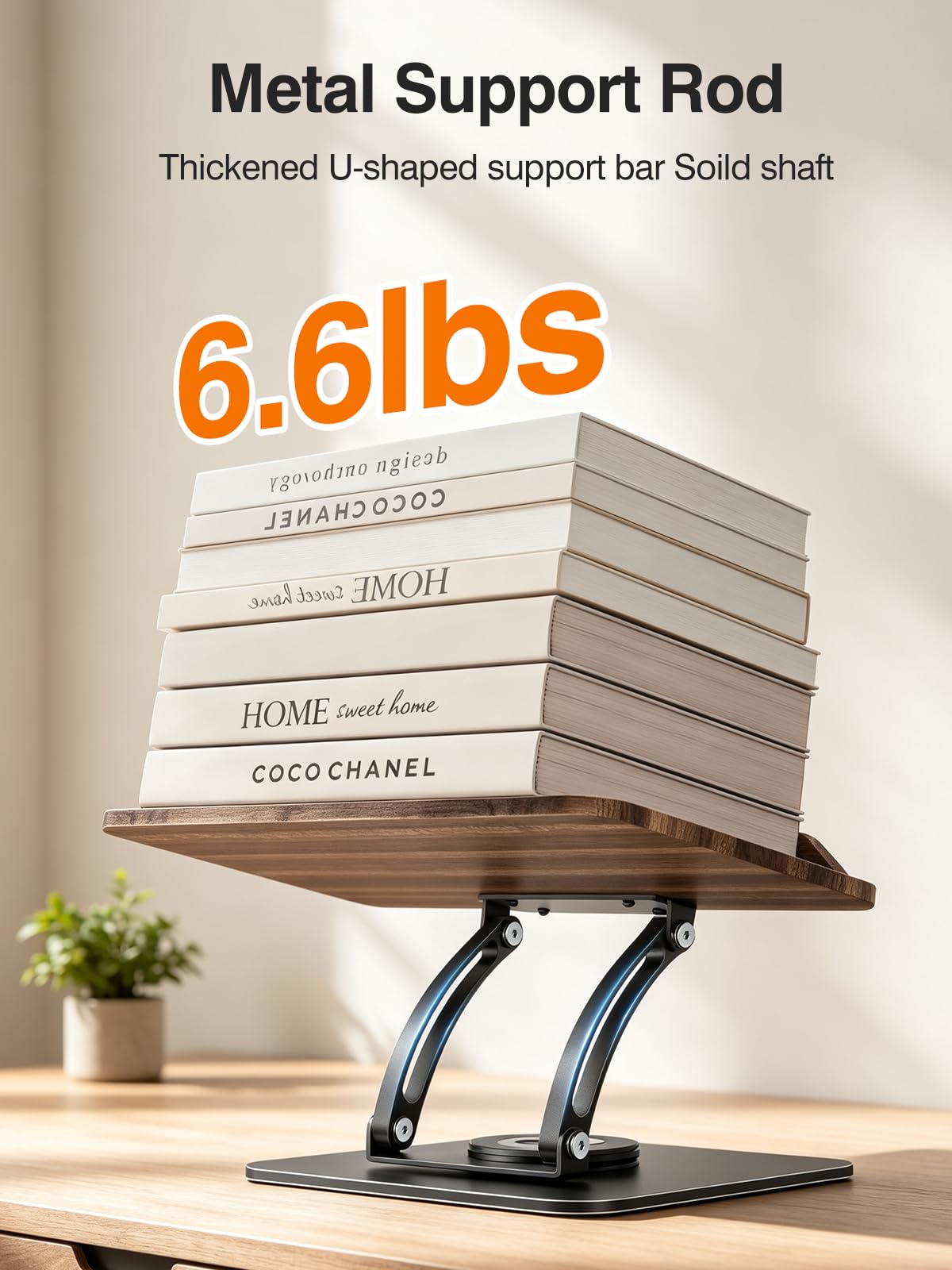 Tounee Adjustable Book Stand with 360° Swivel Base,Matte Black