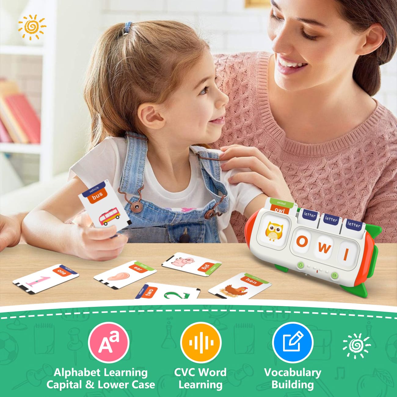 QuTZ Talking Flash Cards – CVC Word Spelling Games, Preschool Learning Activities Learning Toy, 107