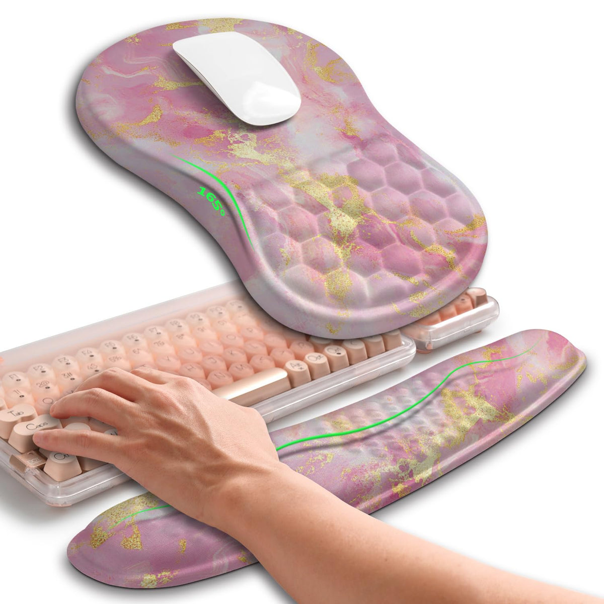 Hokafenle 2in1 Combination, Wave Keyboard Wrist Rest and Ergonomic Curvature Mouse Pad Wrist