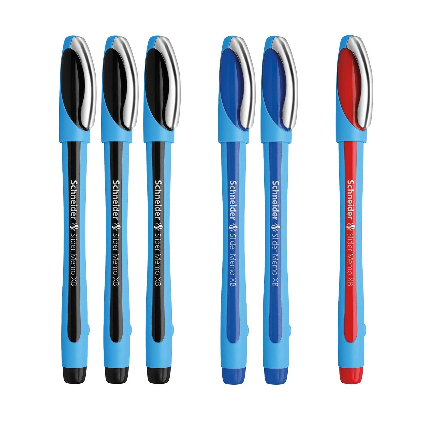 Schneider Slider Memo XB Ballpoint Pens, Bold, 6 Pens, 3 Black 2 Blue 1 Red