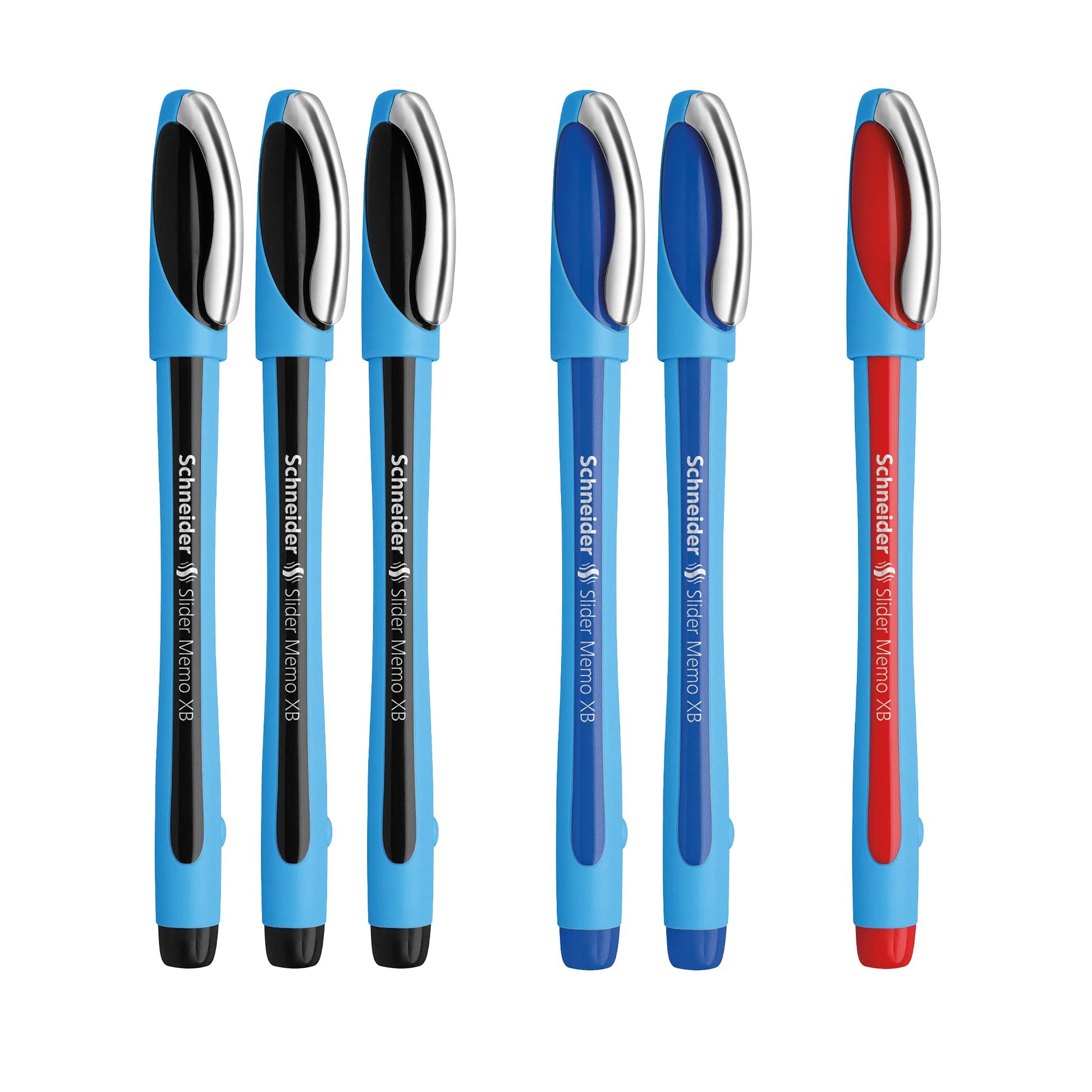 Schneider Slider Memo XB Ballpoint Pens, Bold, 6 Pens, 3 Black 2 Blue 1 Red