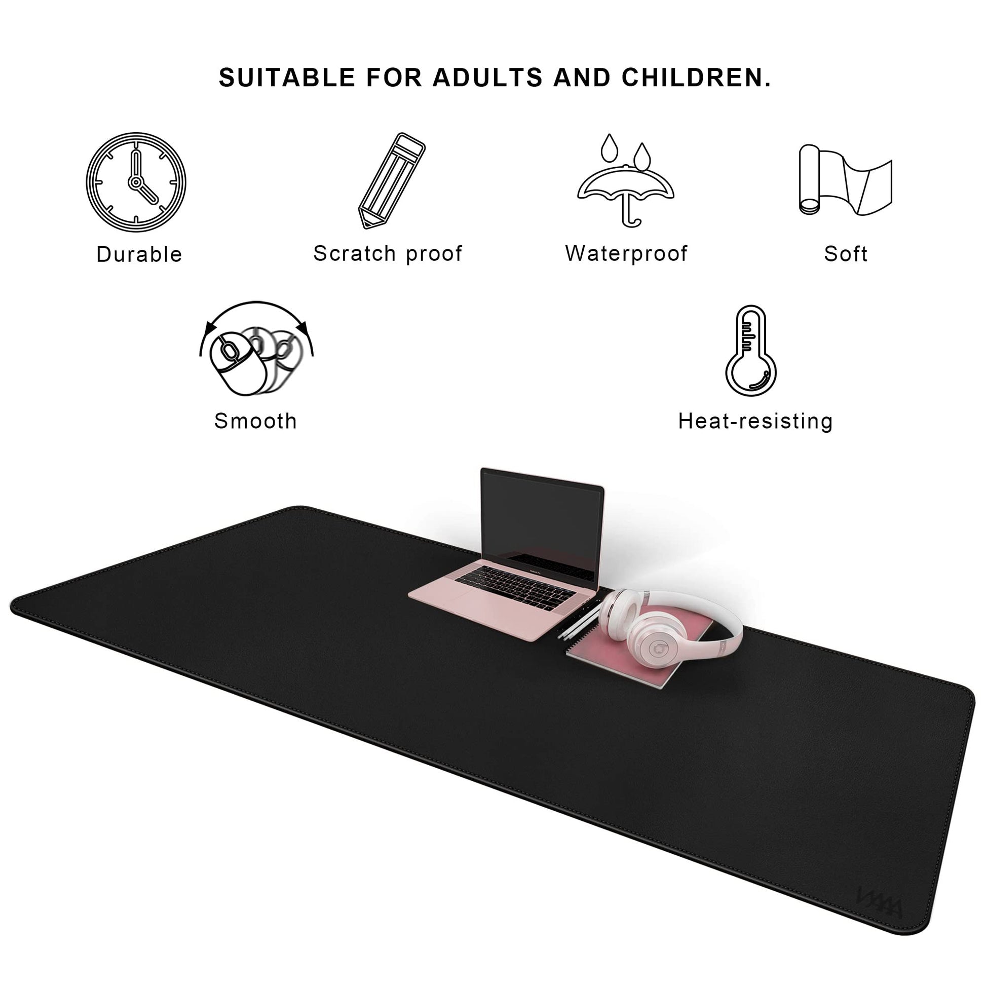 Vyaaa 63" x 24" PU Leather Desk Mat, Black Large Mouse Pad