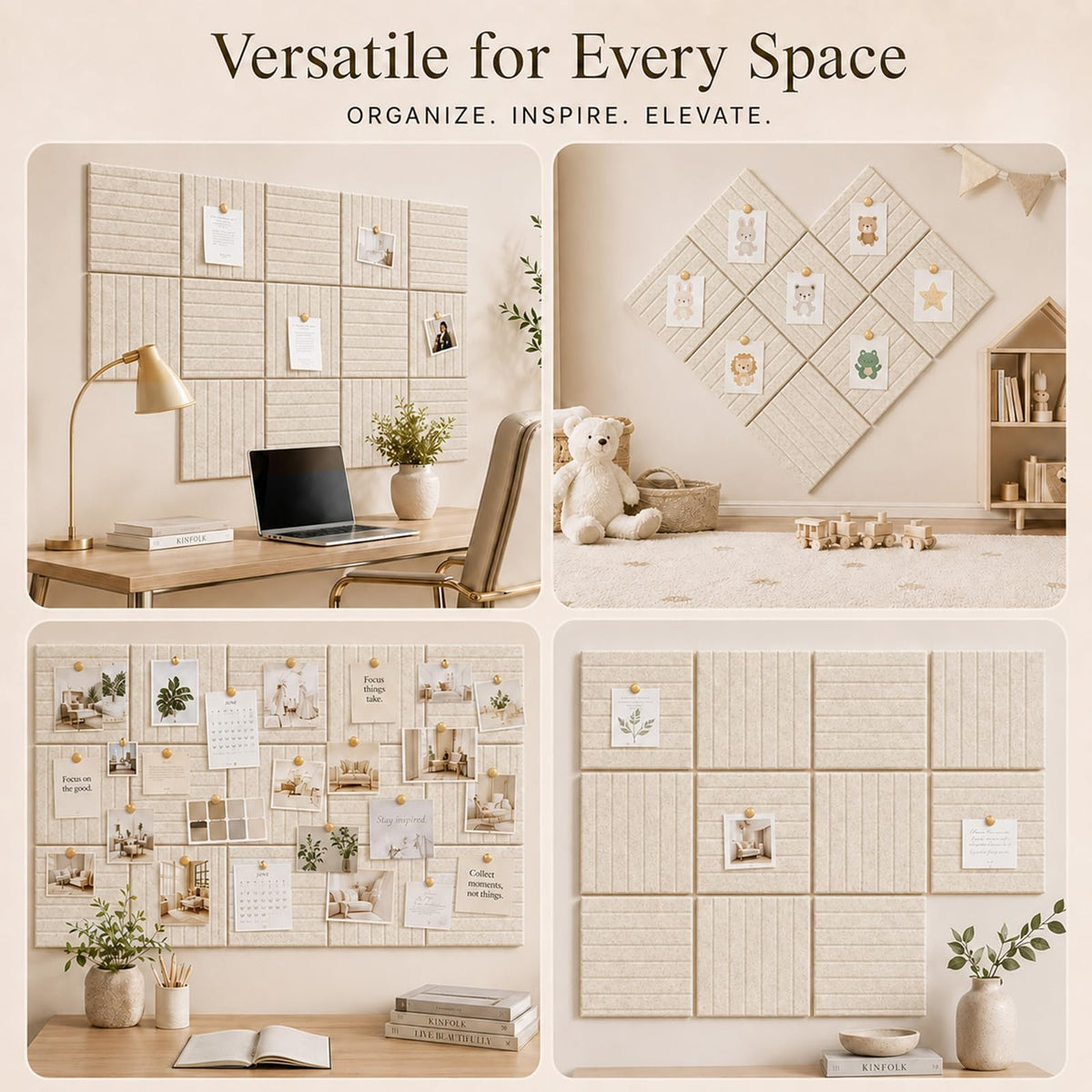Baysola Stripe Felt Bulletin Board Tiles, Cork Board Alternative 48 x 36 in