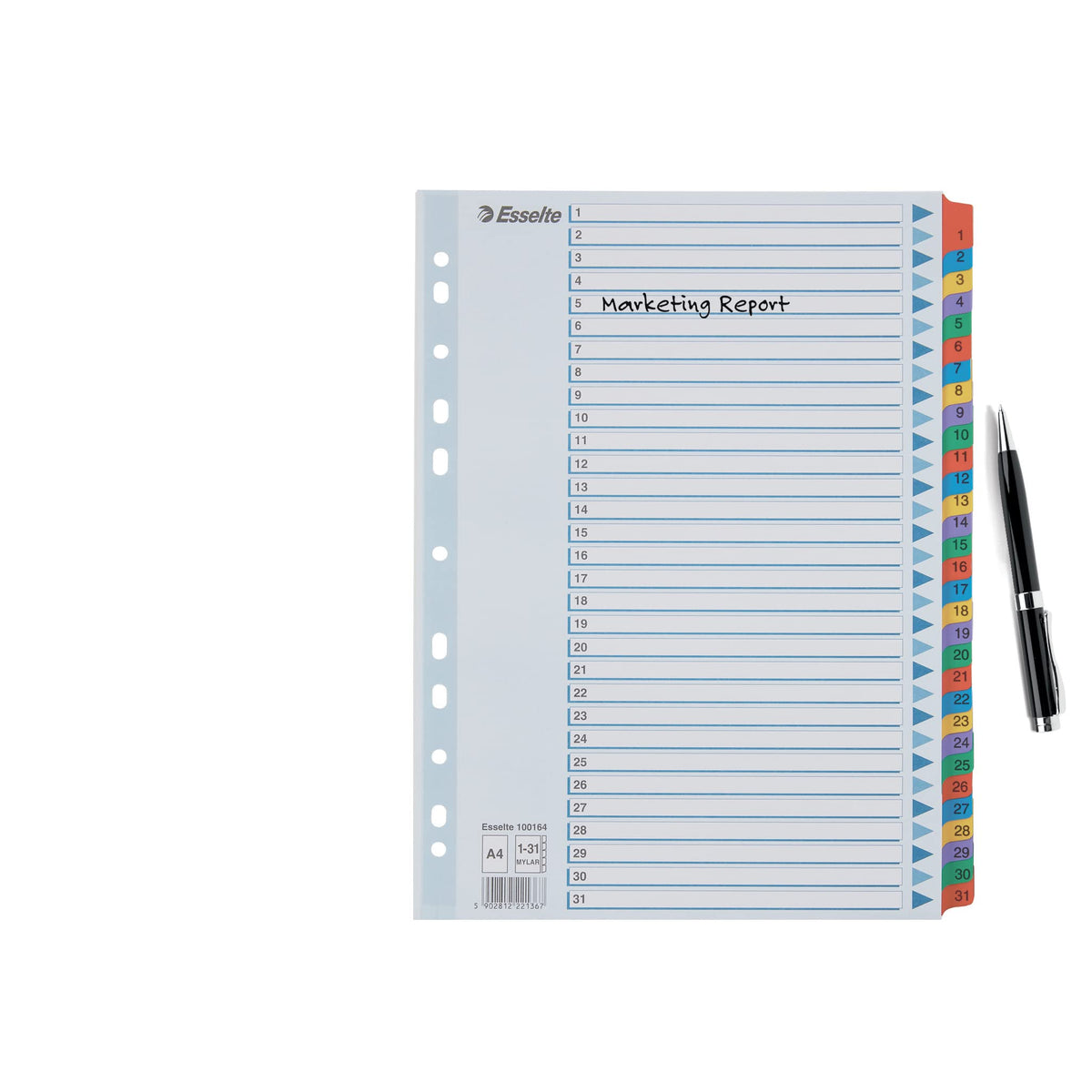 Esselte 100164 A4 1-31 Index, Heavy Duty Cardboard with Mylar Reinforced Tabs, Multicolour
