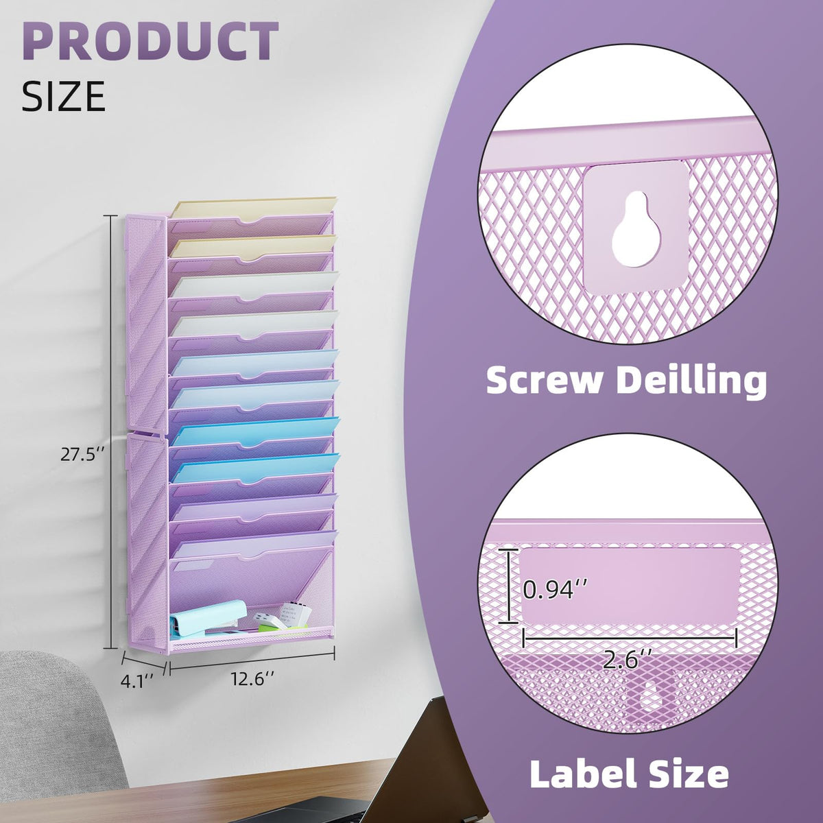 Marbrasse Wall File Holder 11-Tier Hanging Wall File Organizer, for Papers, Files Clipboard &