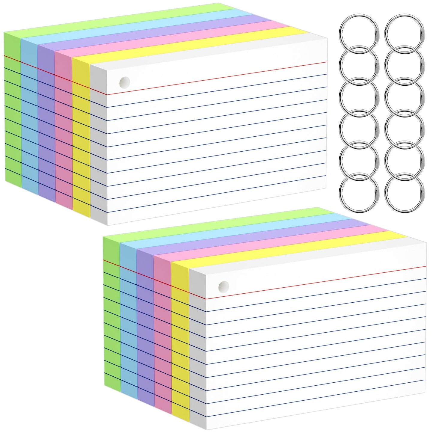 600 PCS Index Cards 3x5 Inches, Colored Flash Cards with Ring