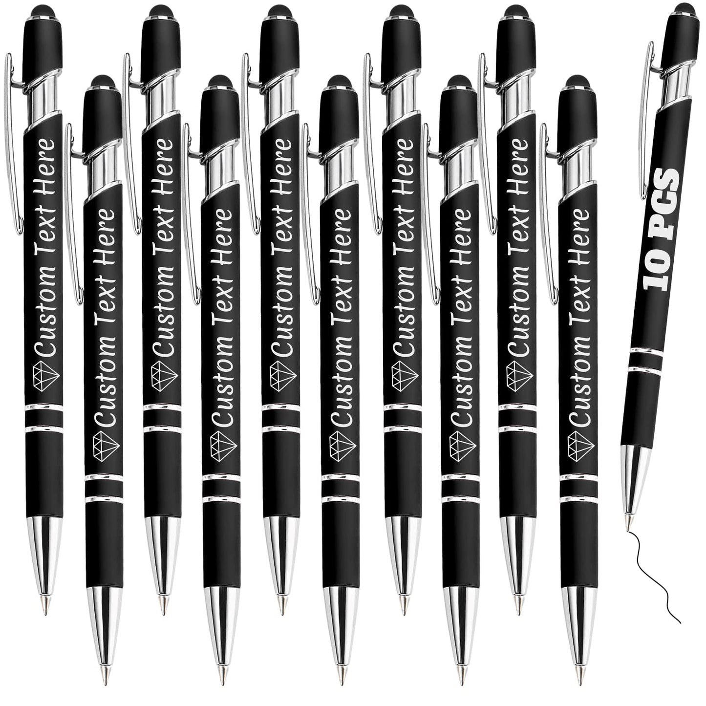 ABIsedrin Personalized Pens Bulk 10 with Name Custom Engraving Ballpoint Pens with Stylus Tip
