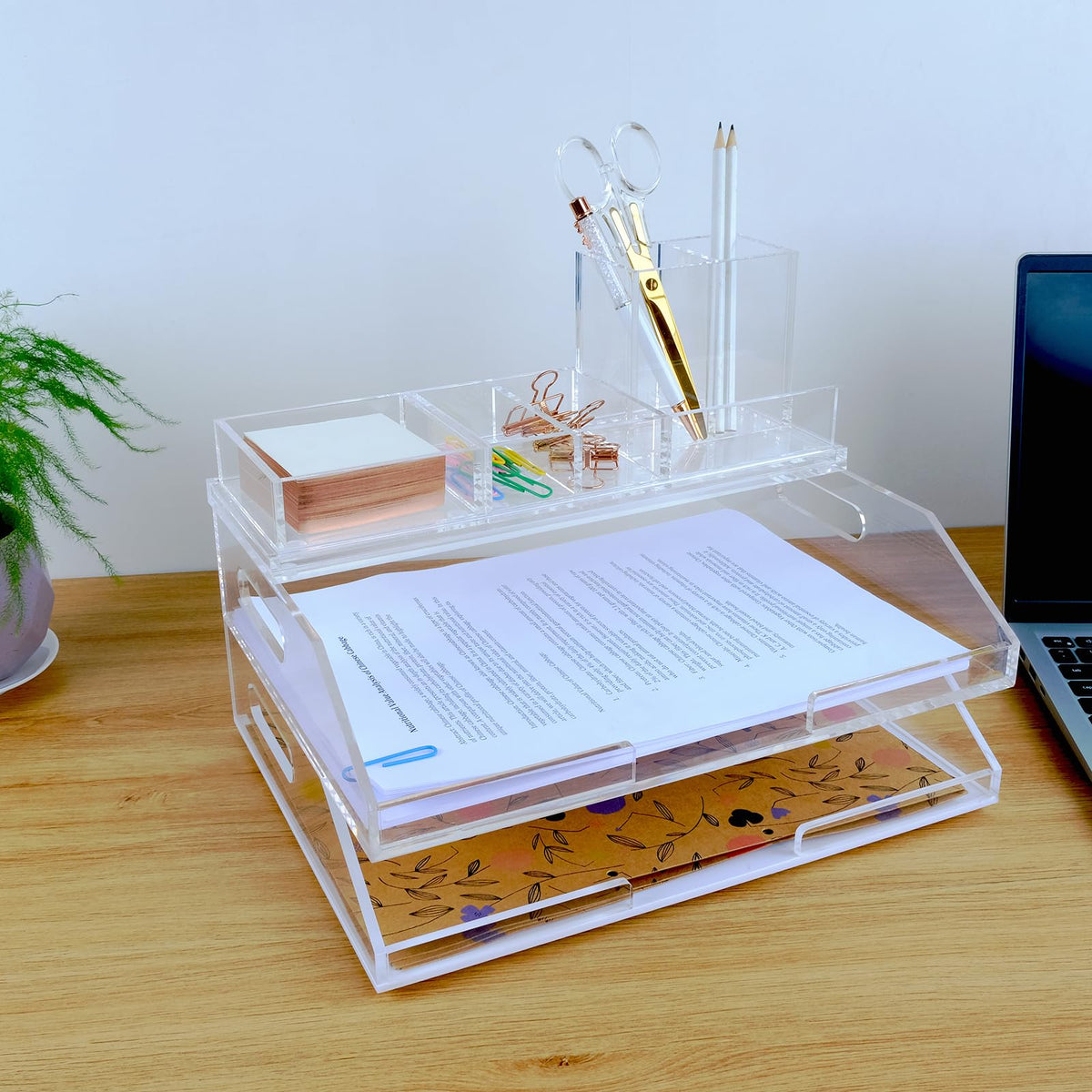 EXPUTRAN Clear Acrylic Desk Organizer 4-Piece Desk Kit + Free Complimentary Acrylic Ruler, Desktop