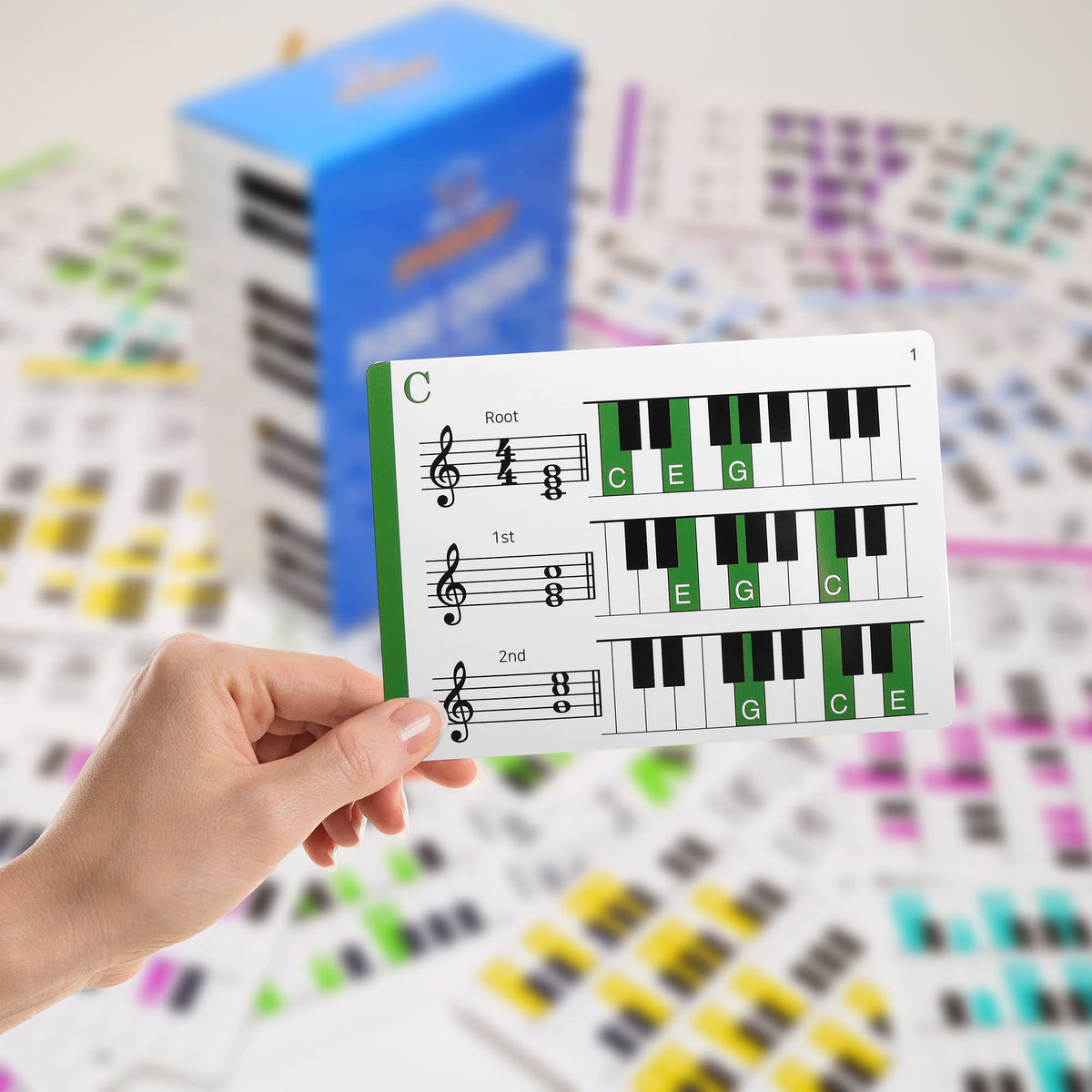 Spedemy Piano Chord Flashcards in Gift Box - Piano Chords Chart Included - ColorCoded Flash Cards