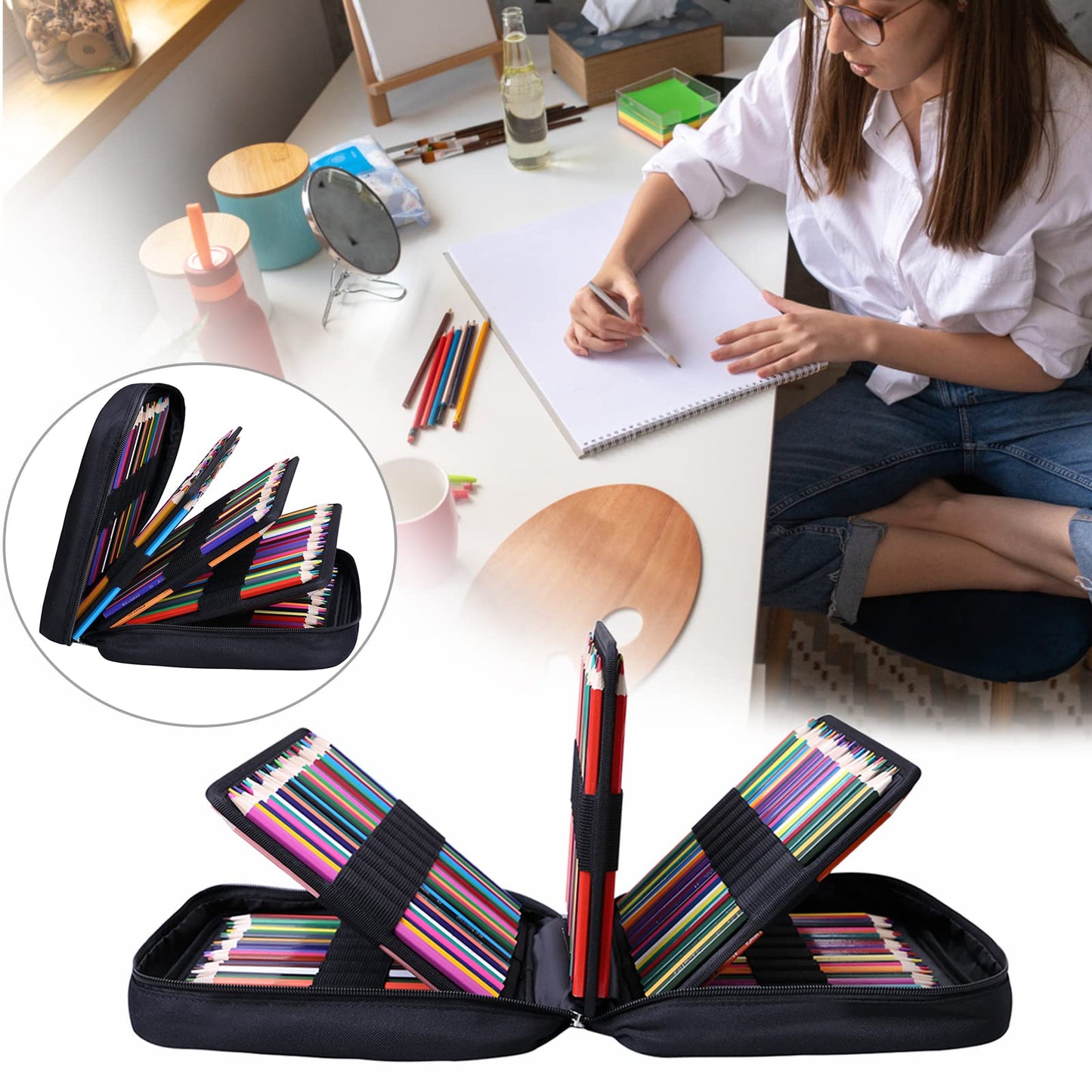 BOMKEE Large Capacity Pencil Case for Adults, 304 Slots Pen Case Pencil Case Multi Compartments