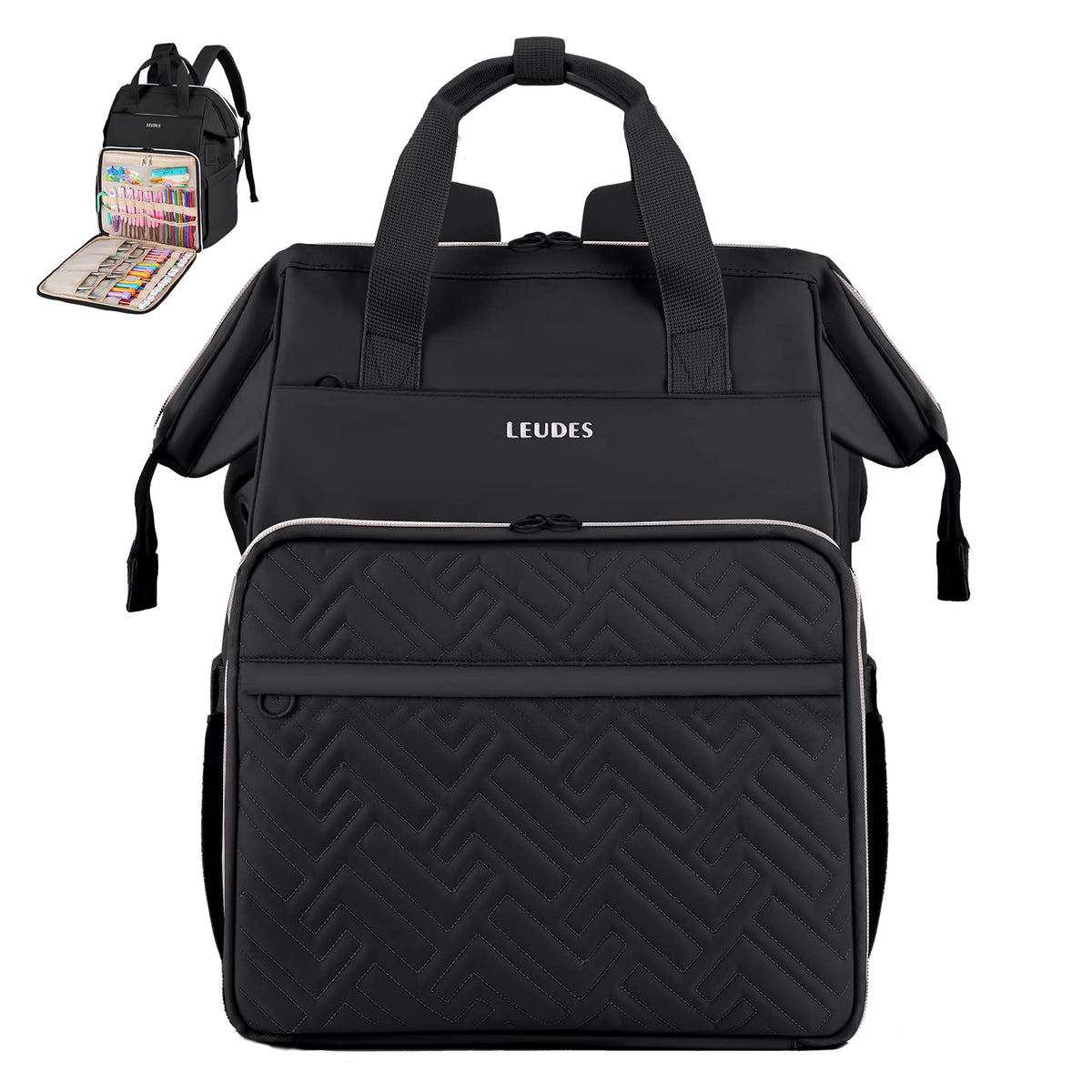 Leudes Crochet Bag Backpack for Yarn Storage Tote Travel Large Knitting Bag