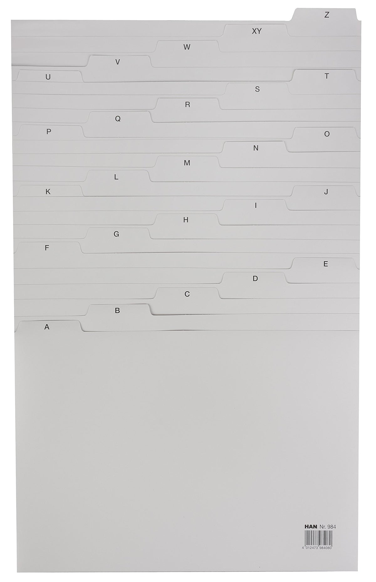 HAN 984, Tab A - Z, A4 landscape, 25 pcs. Guide cards for card index boxes and trays, grey