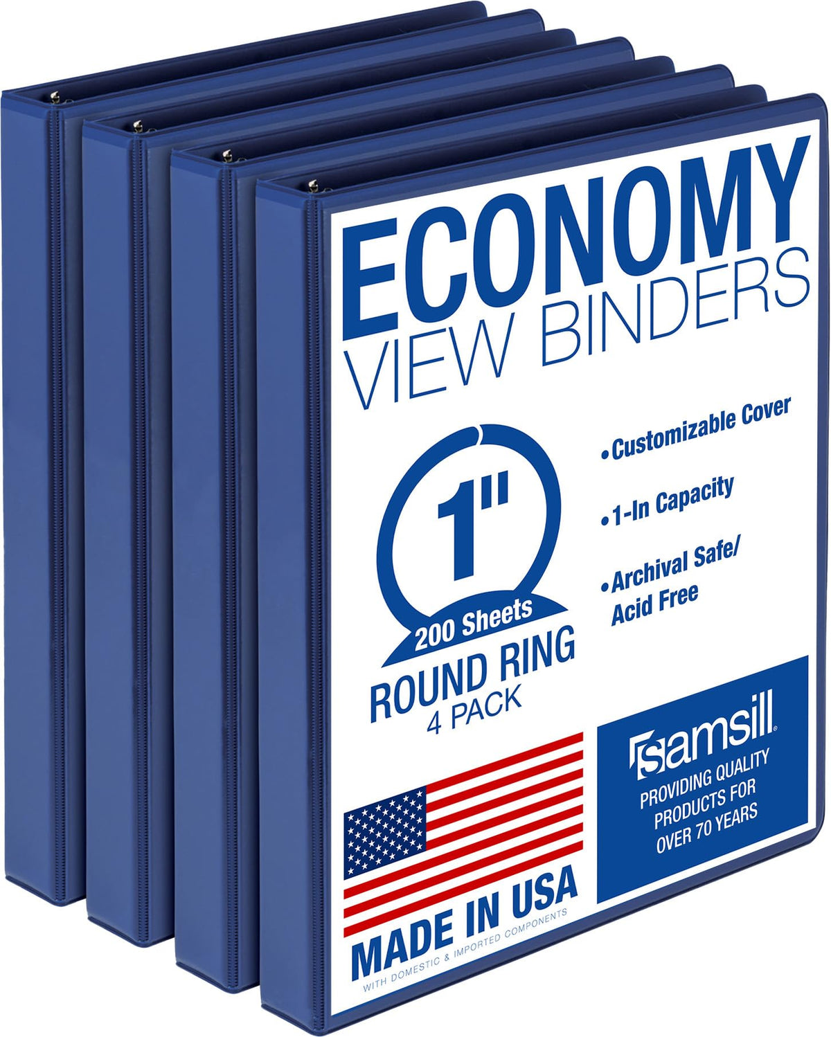 Samsill 1 Inch 3 Ring Binders, Economy Round Ring, Clear View Cover, 200 Sheet Capacity - for