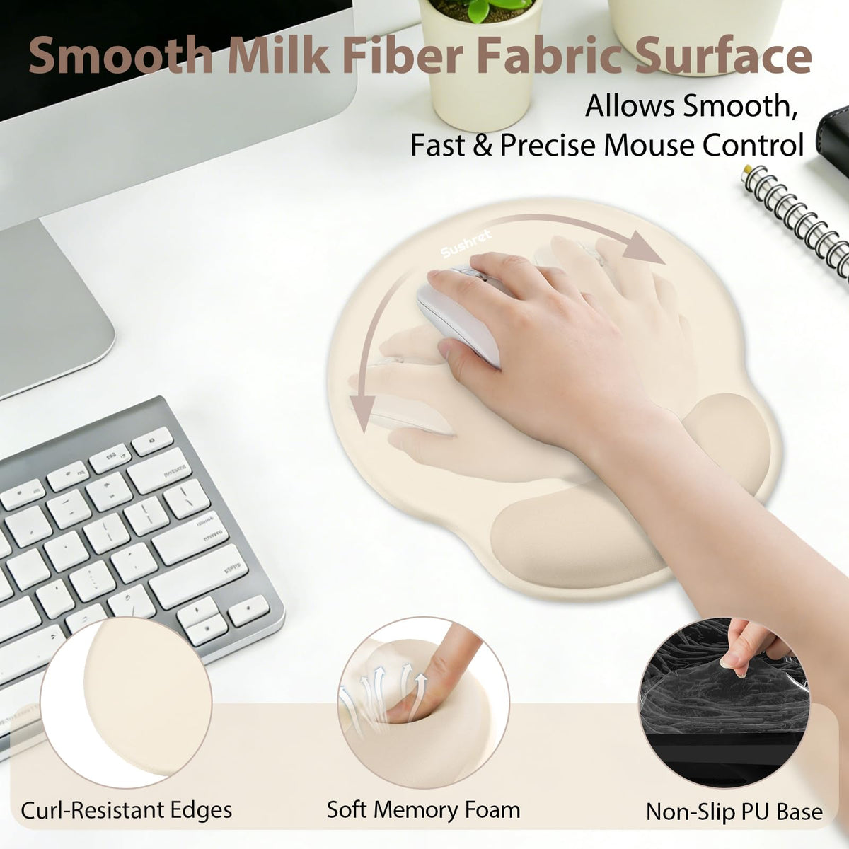 Sushret Mouse Pad and Keyboard Wrist Rest, 3-in-1 Gel Memory Foam Ergonomic Mouse Pad with Wrist