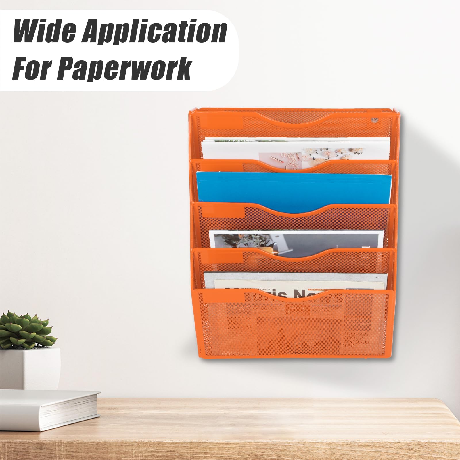 EASEPRES 5 Pocket Mesh Hanging Wall File Organizer, Wall Mounted Mail Paper Document Folder Holder