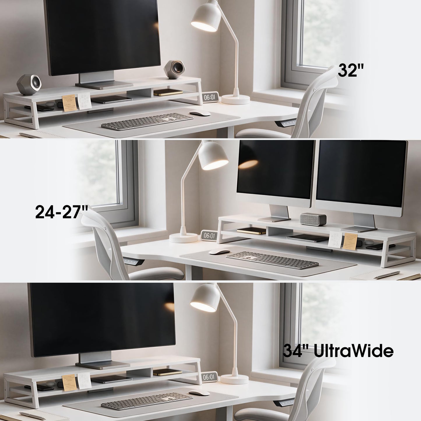 Fenge Dual Monitor Riser for Desk, Open Shelf with 3 Storage Compartments