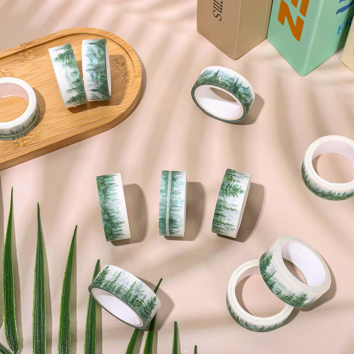 Whaline 12 Rolls Forest Washi Tape Greenery Masking Tape 6 Designs Assorted Nature Green Tree