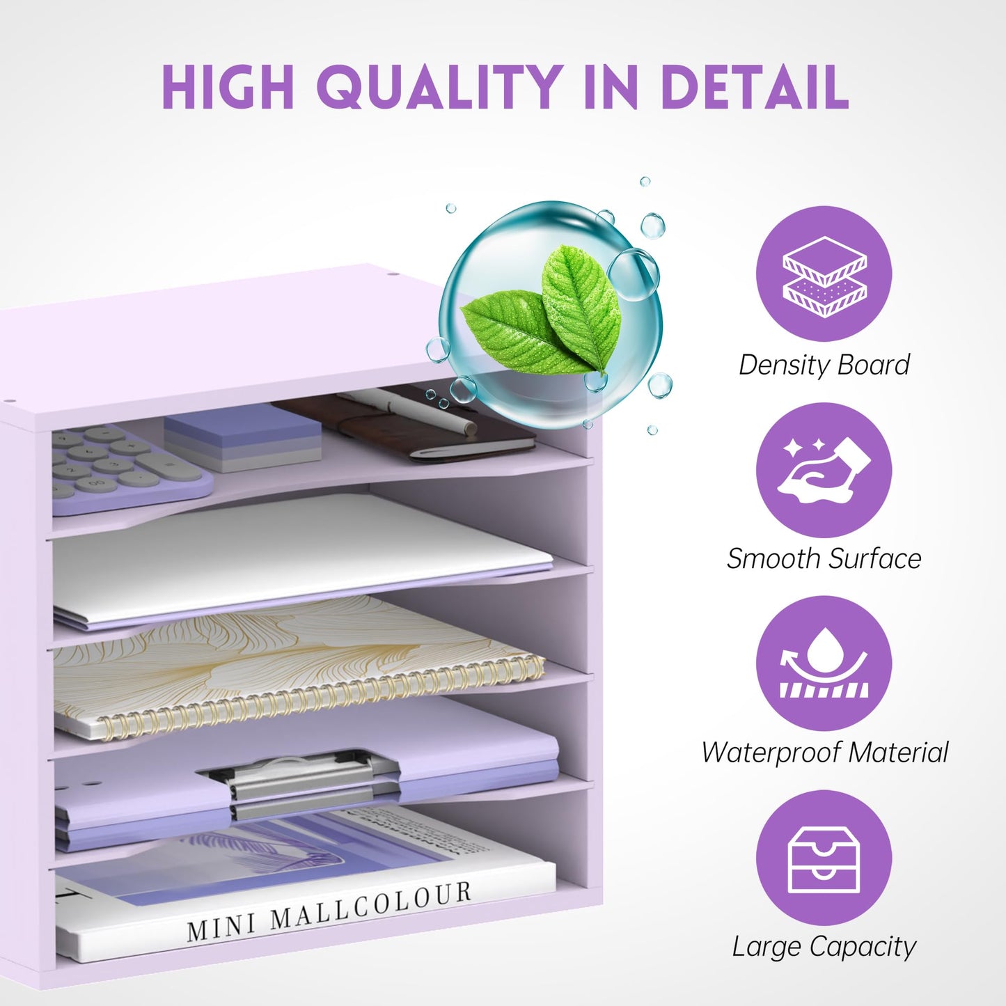 5 Tier Wood Desk Organizer, Paper Organizer for Desk, Purple