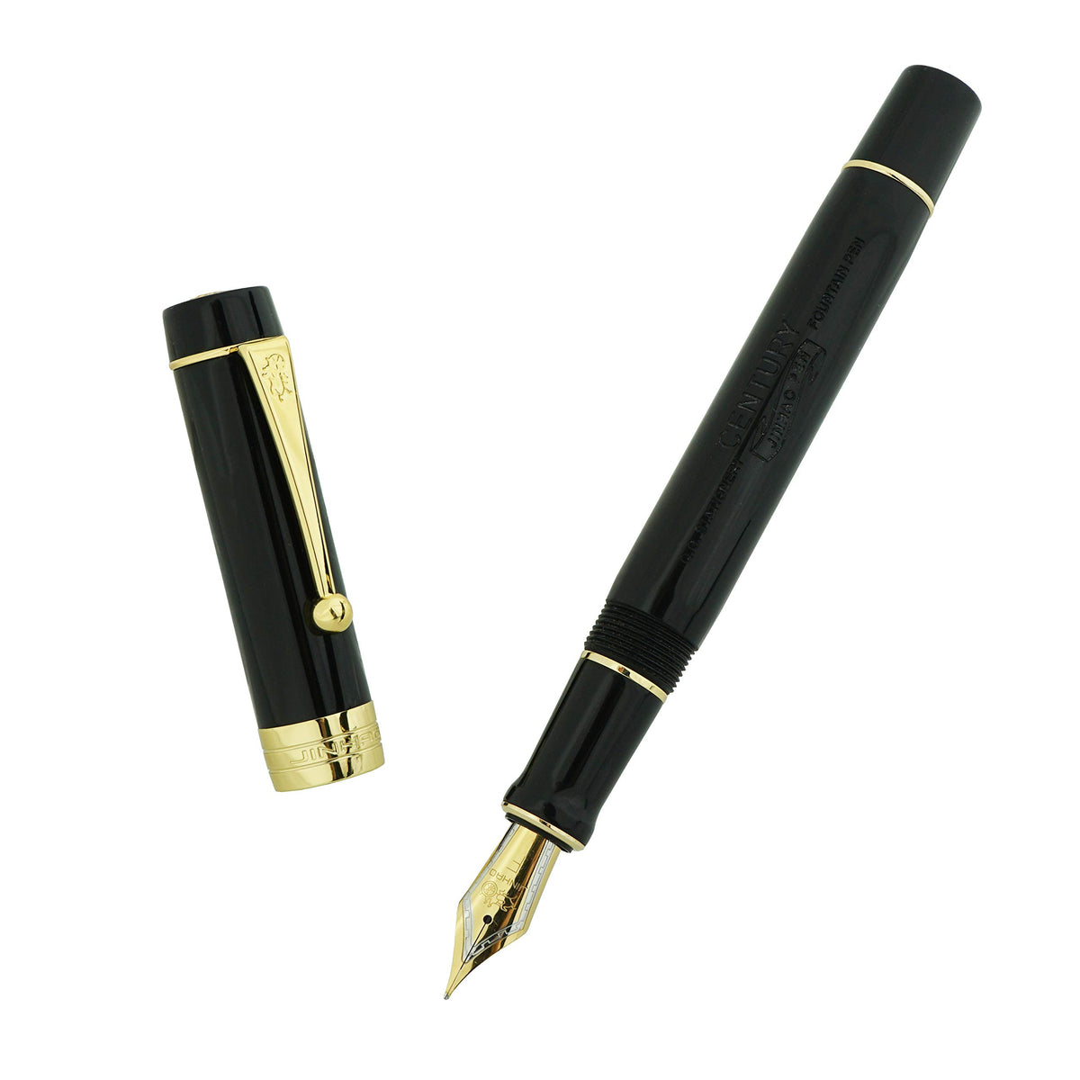 Classic Fountain Pen Vivid Black Celluloid with Jinhao Stamp, Medium Nib with Conveter and Pen Case