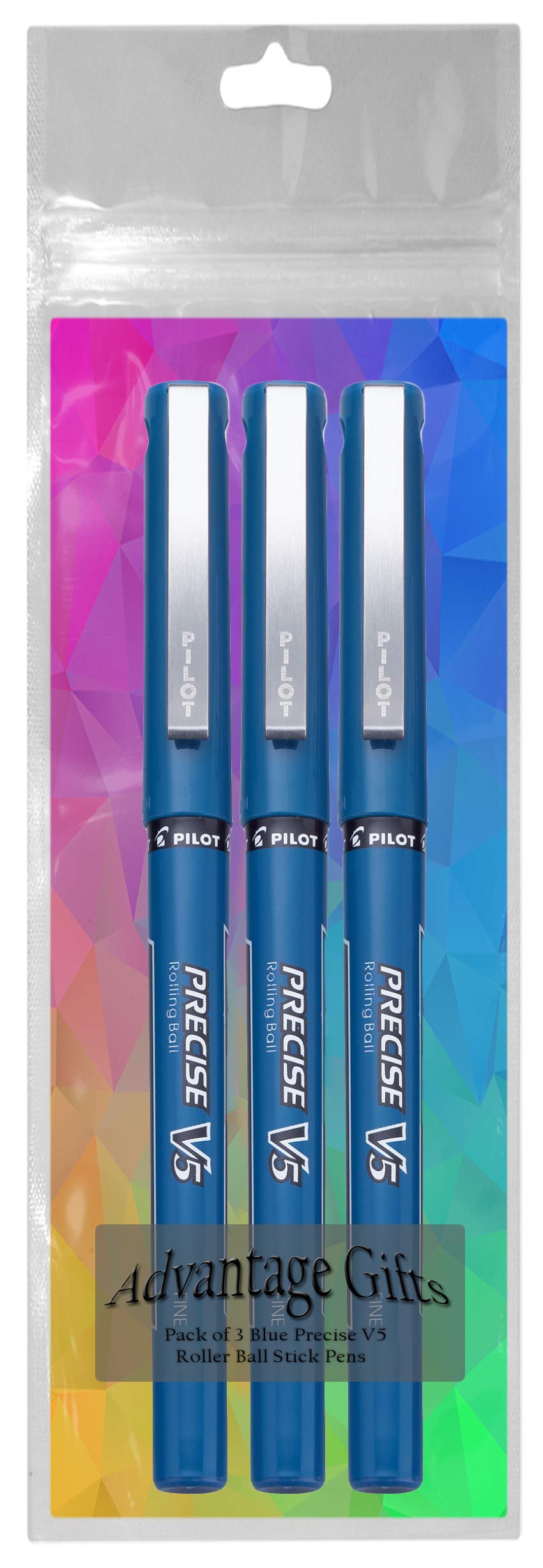 Advantage Gifts Precise V5 Stick Rolling Ball Pens, Extra Fine Point (.5mm), Blue Ink, 3-pk;